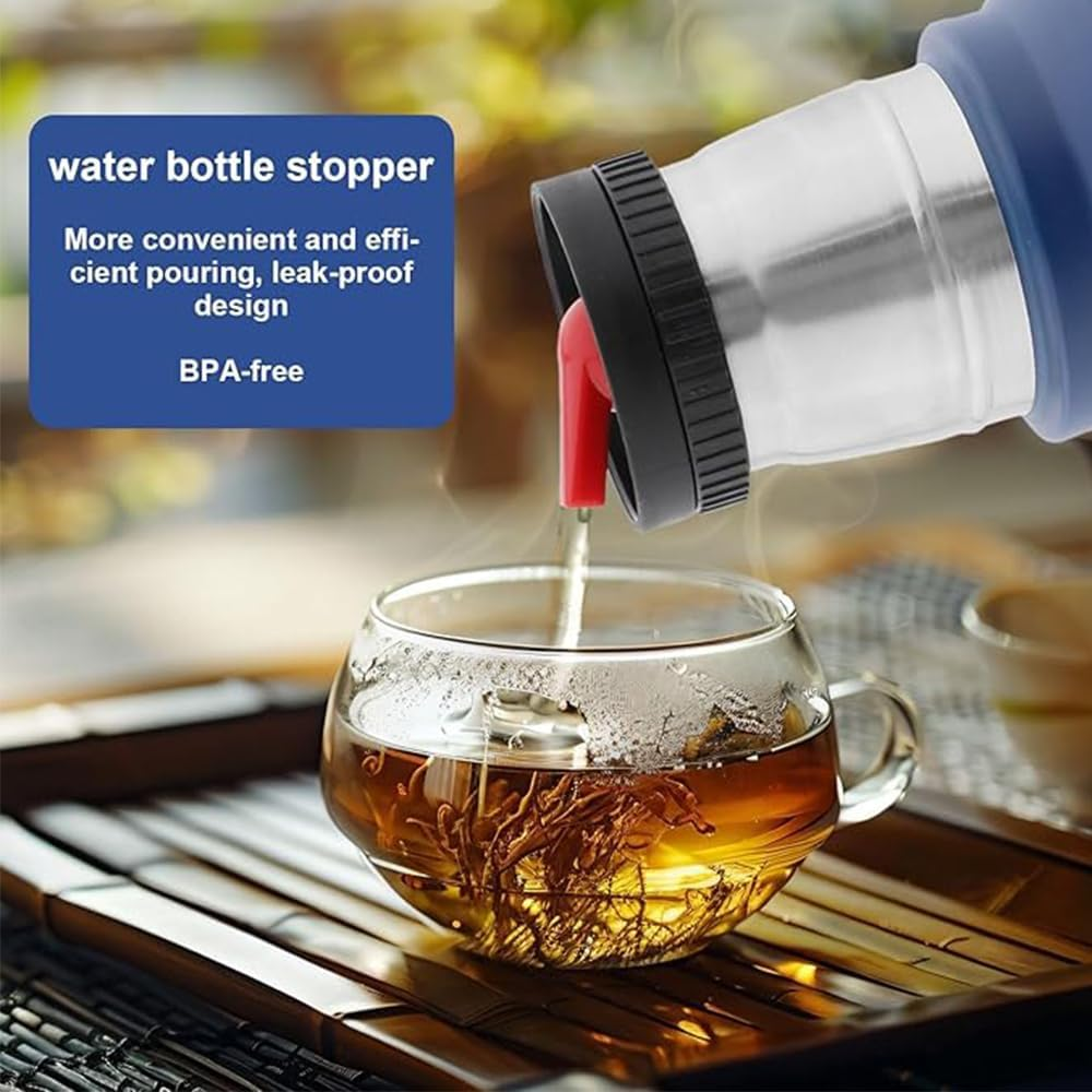 Thermos Stopper Pi-Co De Mate Replacement for Stan-Ley Clas-Sic Vacuum Insulated Wide Mouth Bottle,Vacuum Cup Insulated Accessories,Leakproof Splashproof Black-Red (1QT, 1.1QT, 1.5QT, 2QT, 2.5QT) image number 2