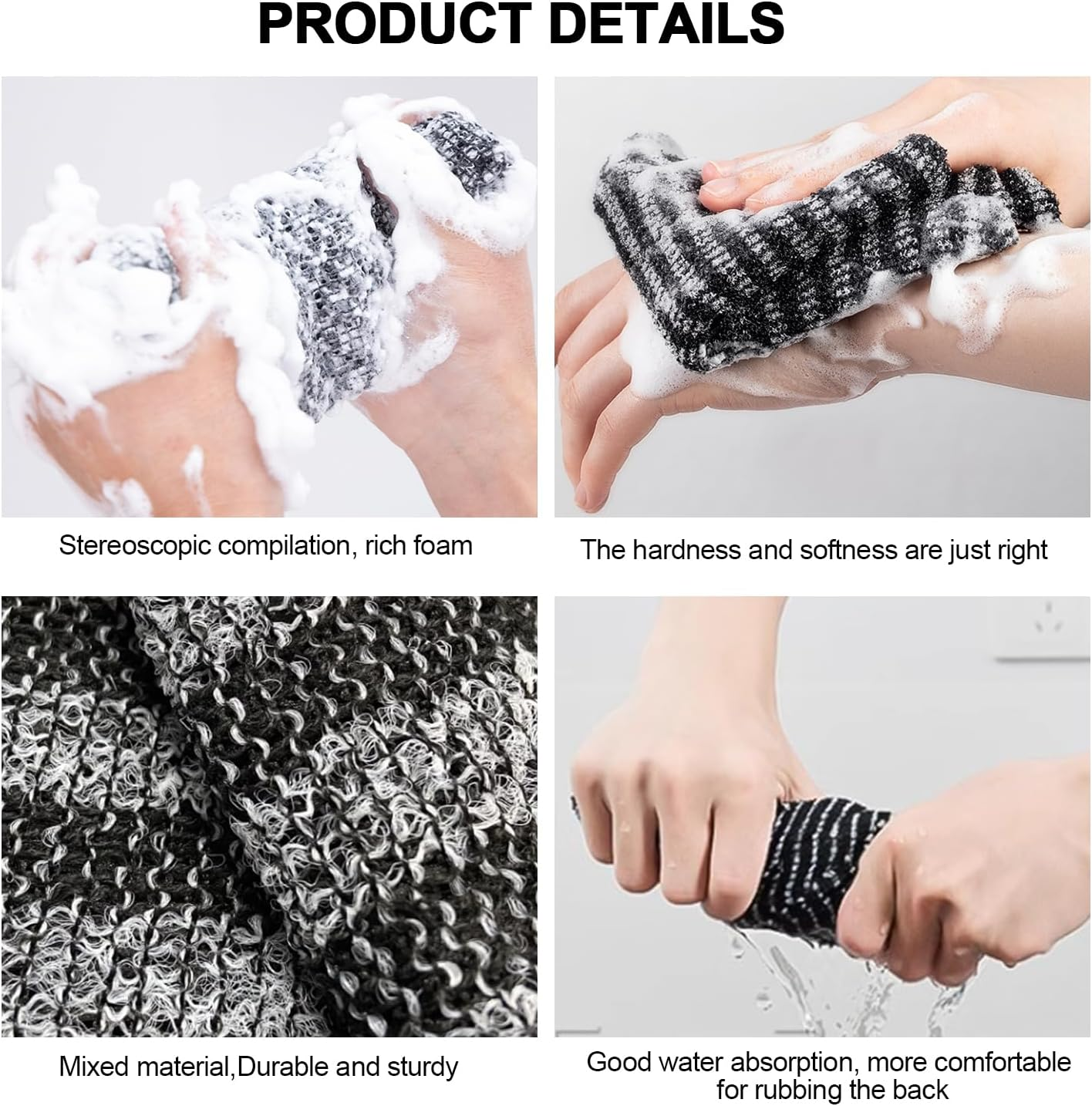 Sima Japanese Exfoliating Towel, Body Scrub Washcloth for Face and Deep Cleansing, Net Sponge 2-Pack Extra Long (39.4&times;11.02In) image number 4