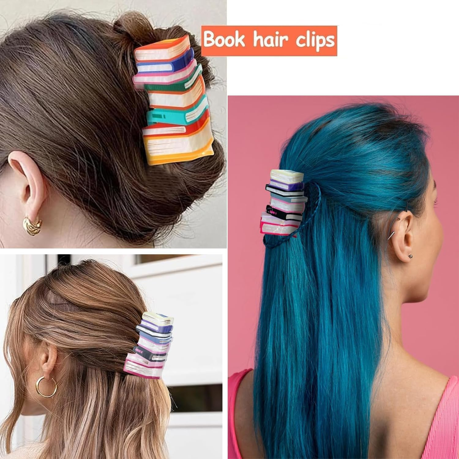2 Pack Book Hair Clips Back to School Hair Clips for Thin Hair Funny Teacher Hair Jaw Barrettes Cute Hair Accessories for Women Book Lovers Teachers Appreaction Present image number 6