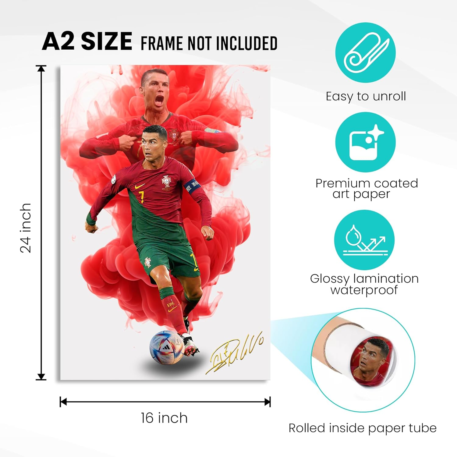 Artink Cristiano Ronaldo Poster Wall Art Canvas Print Poster Home Decor Canvas Poster Unframe: 16X24Inch(40X60Cm) image number 1
