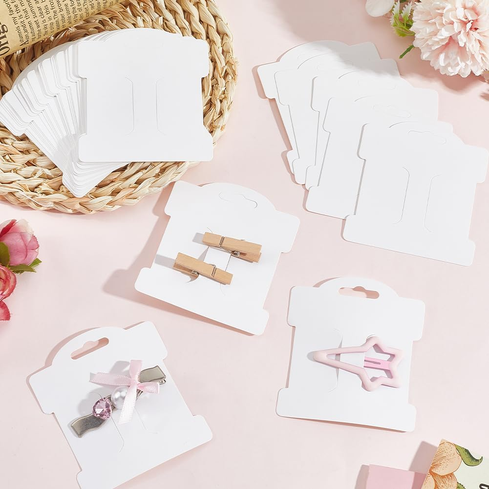 SOFPLATE 1 Box 100Pcs White Hair Clip Display Cards Headband Display Cards 3.5 X 3.1 Inch Barrette Bow Holder Hair Accessories for Bobby Pins Claw Clips Jewellery Organisation Storage Small Business image number 3