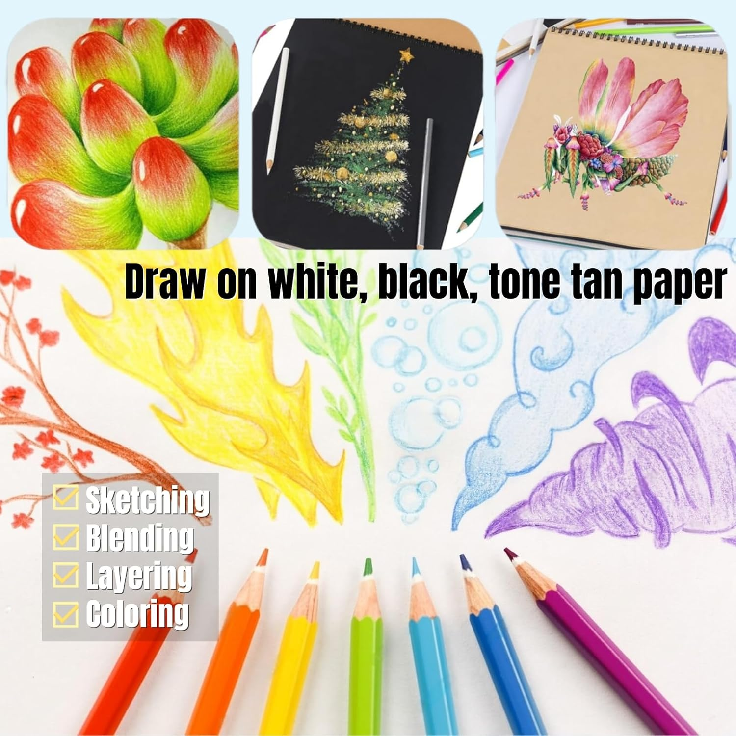 Colored Pencils for Adult Coloring Books 48 Count Art Drawing Pencils Soft Core Ideal for Drawing Blending Shading, Color Pencils Set Adults Kids Beginners (48 Colors) image number 6