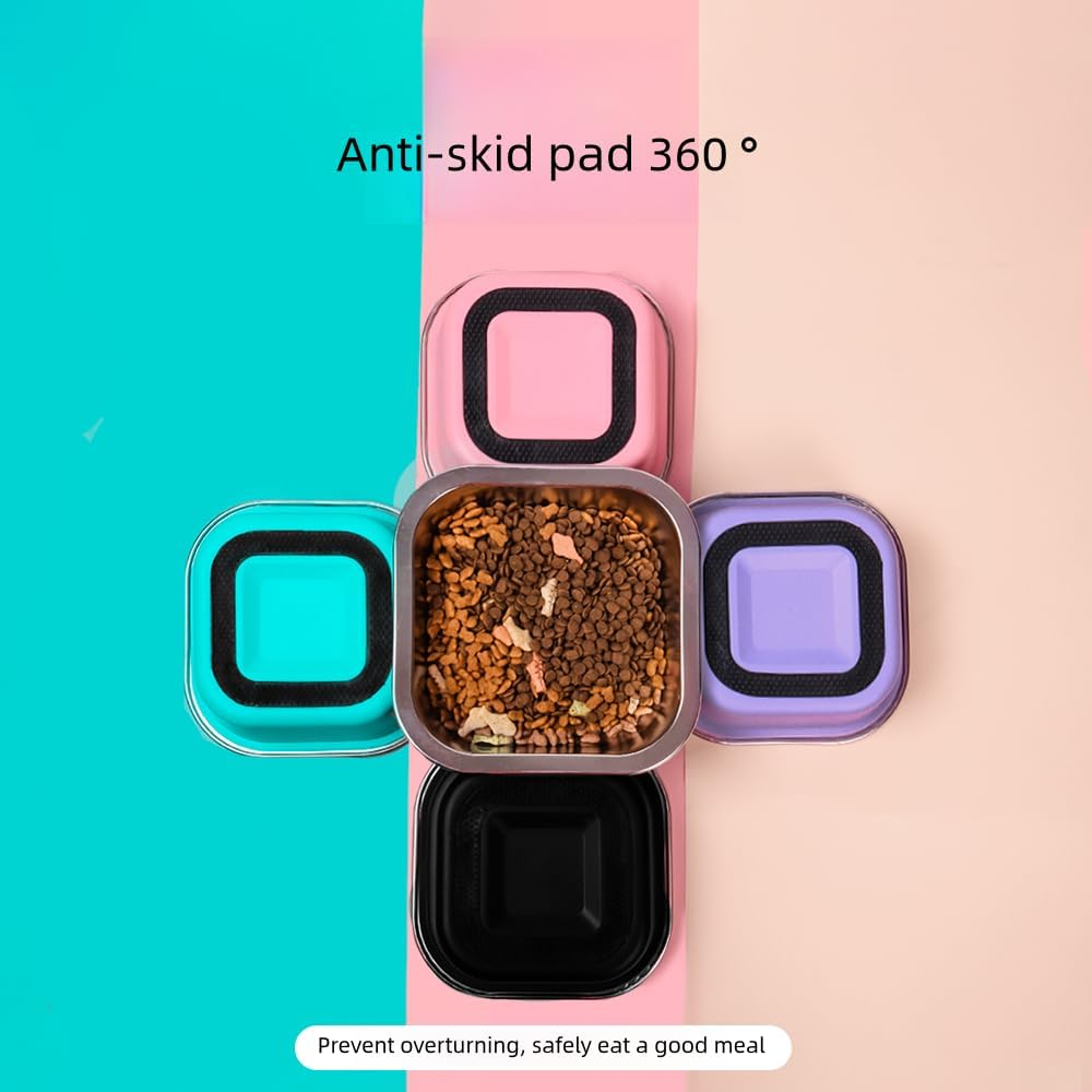 Stainless Steel Dog Bowl, Dog Bowl with Non-Slip Rubber Base, Water Bowl, Small Dog Bowl, Metal Dog Bowls, Pet Bowls for Cats, Dogs, Pink image number 1