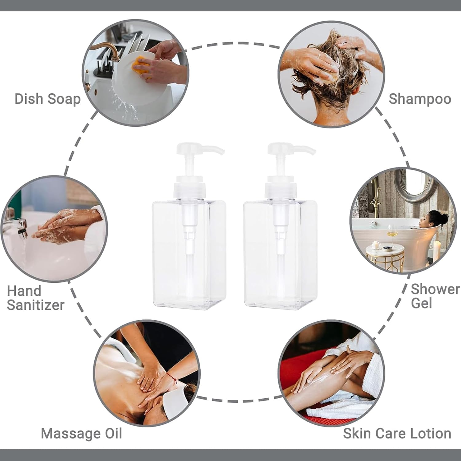 JZS Pump Bottle Dispenser Refillable Square Plastic Lotion Dispenser Empty Lotion Pump Bottle for Essential Oil Soap image number 4