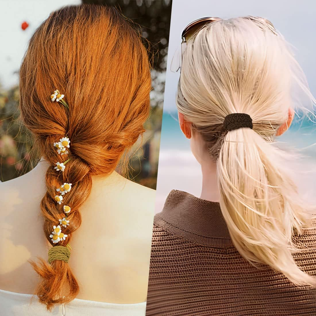 Pack of 10 Thick Cotton Hair Scrunchies, FUKPO Seamless Hair Bands, Elastic for Women, Girls, Stretchy Ponytail Holder, Braid Bobbles, No Kinks, Non-Slip Hair Elastic Bands (Mixed Colour) - Pink, Champagne, Red, Blue, Brown image number 4