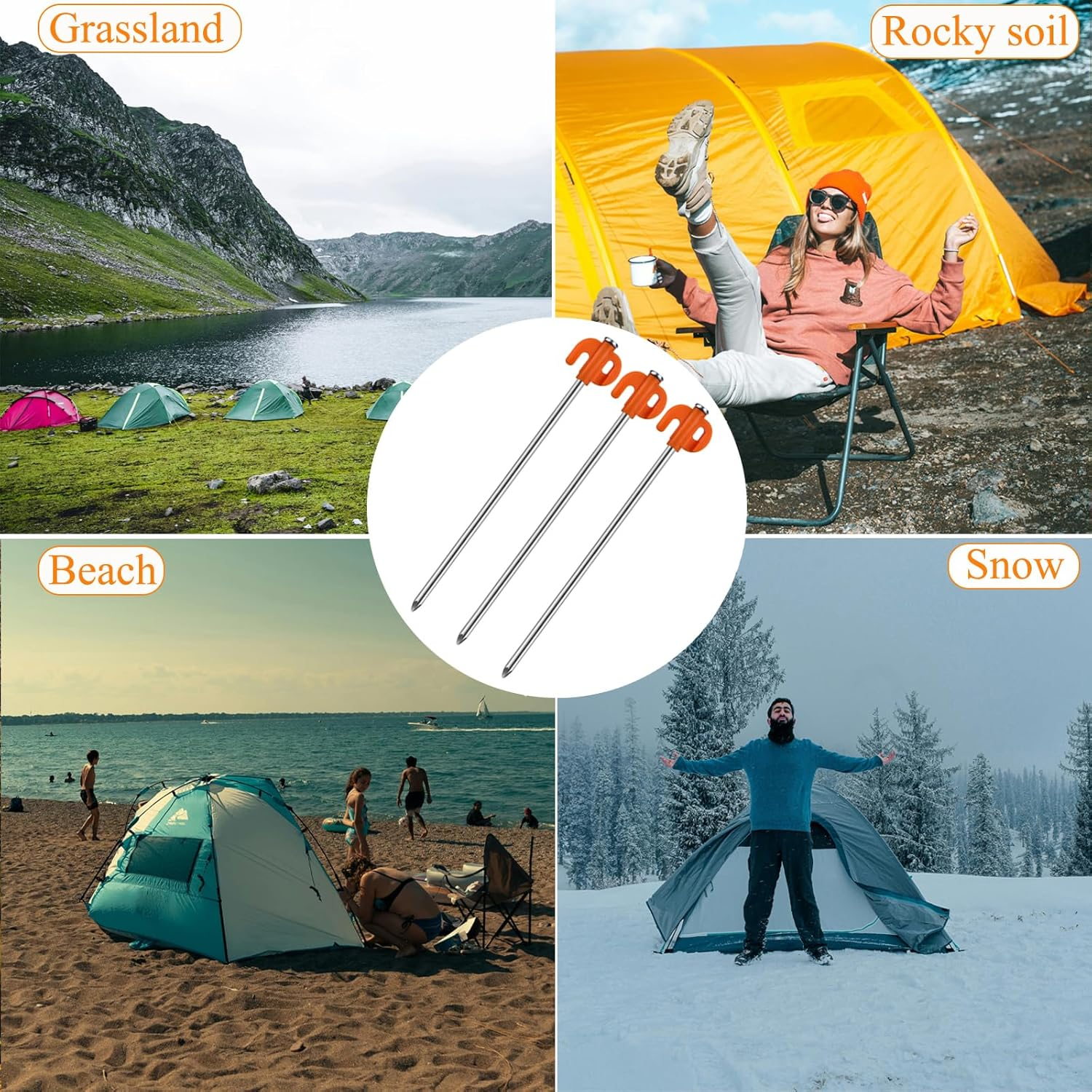 Tent Stakes, 20PCS Galvanized Ground Stake, 25Cm Non-Rust Metal Tent Pegs Camping Tent Spikes Anchors for Outdoor Canopy, Yard Stakes for Garden, Hiking -Organge