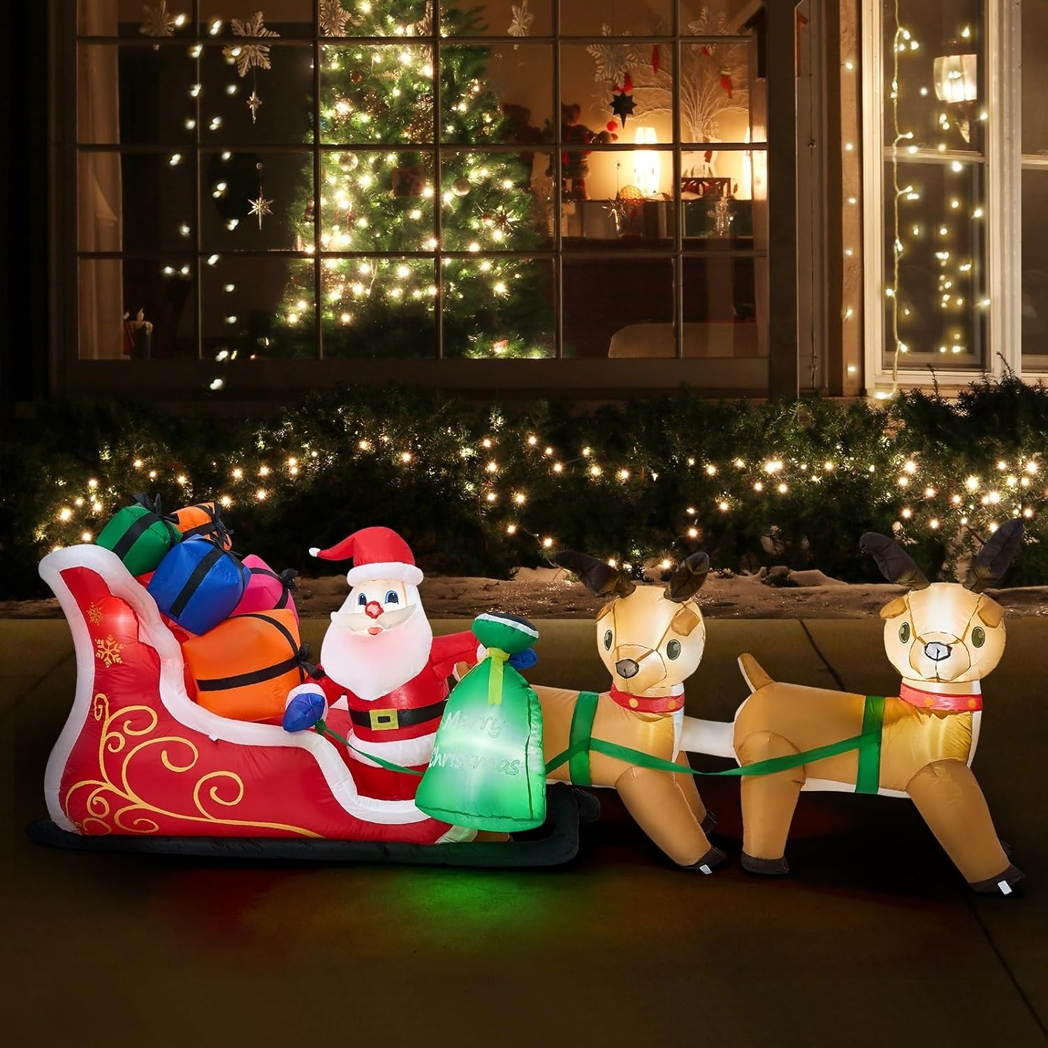 Tinseltown 3M Christmas Inflatable Santa Claus Sleigh Reindeers Set with Blow up Gift Boxes and LED Xmas Decor, for Courtyard, Lawn, Indoor, Outdoor image number 4