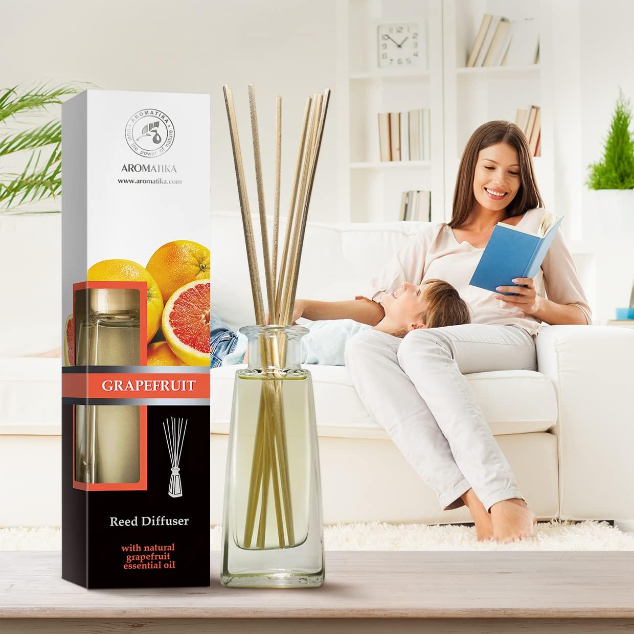 Reed Diffuser Grapefruit 100Ml - Natural Essential Oil Home Fragrance - Aromatherapy Air Freshener - Relaxation Scented Oil Diffuser image number 2