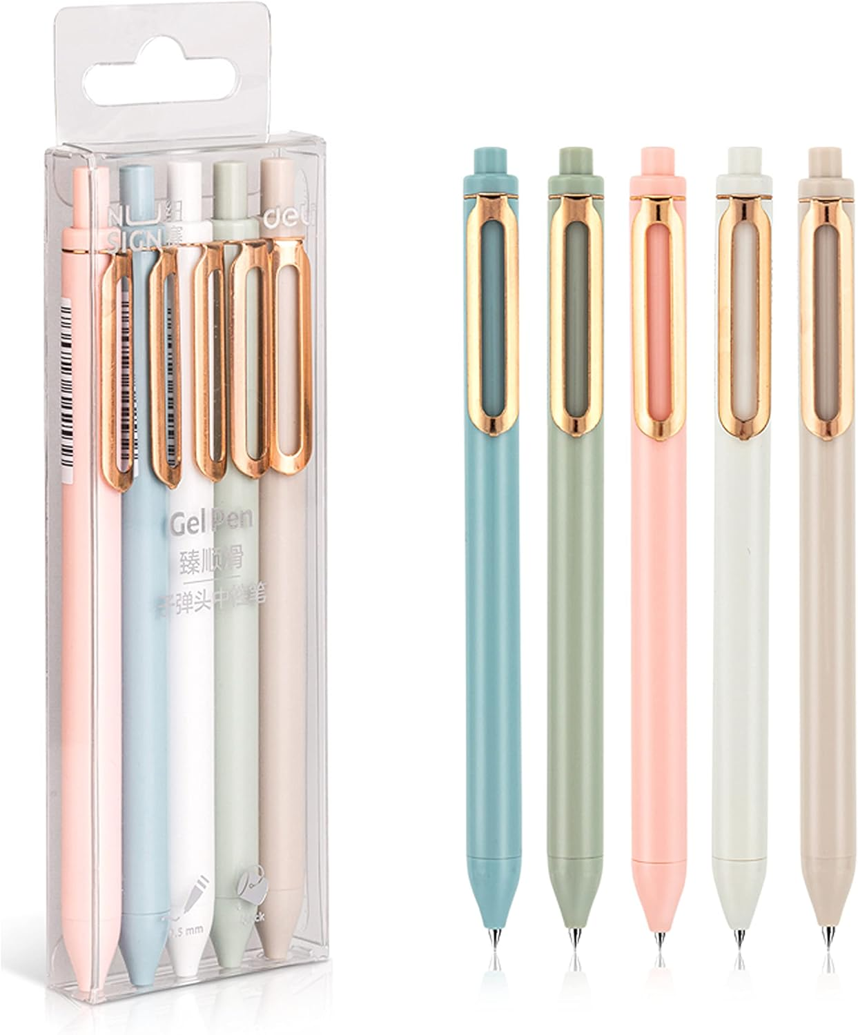 Deli NUSIGN Retractable Black Gel Pens Set of 5, 0.5 Mm image number 4