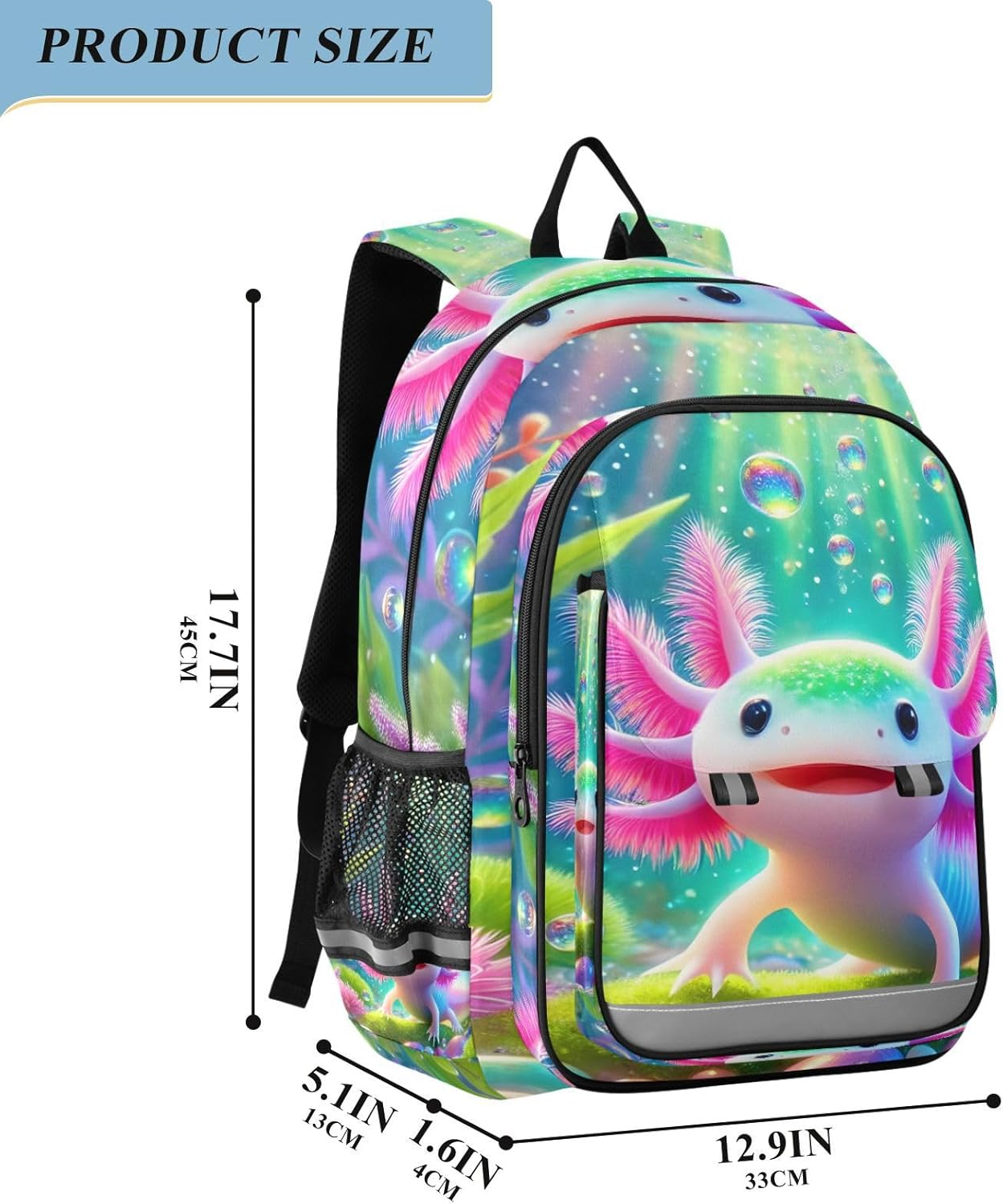 RPLIFE Cute Pink Axolotl Colorful Kids Book Bag, Backpack Chest Strap Kids, Girls Big Backpack, Cute Pink Axolotl Colorful, One Size, Traditional Backpacks image number 6