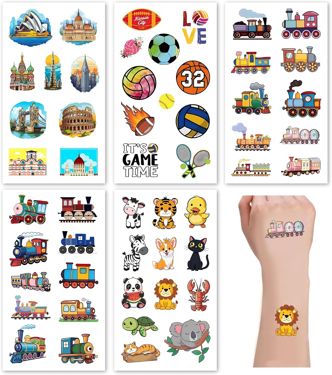 20 Sheets Temporary Tattoo Fake Tattoos Cute Pattern Stickers Markers for Children Kids Toddlers Boys Girls image number 1