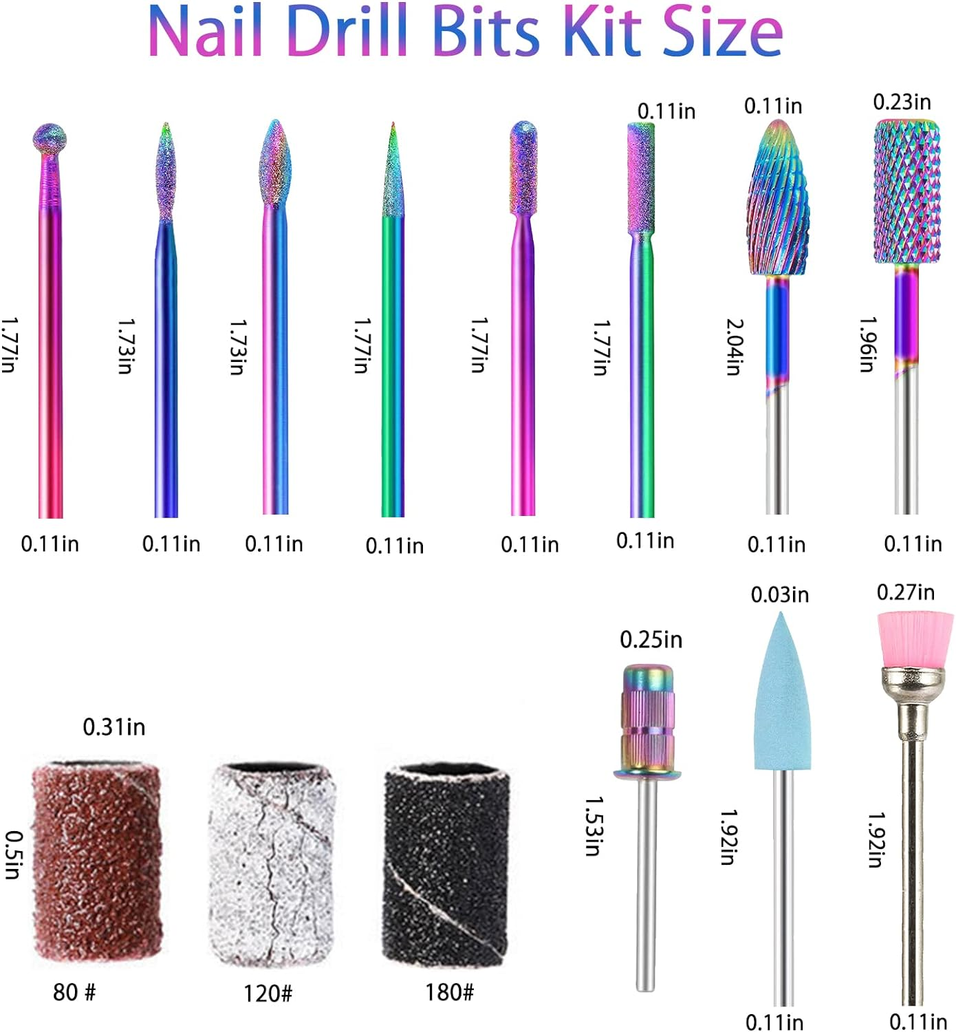BQAN Nail Drill Bits, 10Pcs 3/32 in Carbide Professional Drill Bit Set for Nail Tech, Remove Acrylic Gel Nails, Manicure with 75Pcs File Sanding Bands (#80#120#180 Grits)