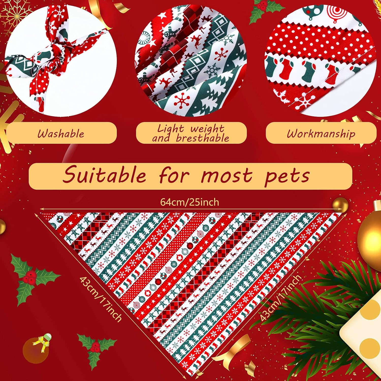 Weewooday 20 Pieces Christmas Dog Bandanas for Dogs Santa Claus Christmas Tree Triangle Pet Bib Adjustable Pet Bandana Soft Doggy Kerchief Accessories for Pet Costume Accessories Decor