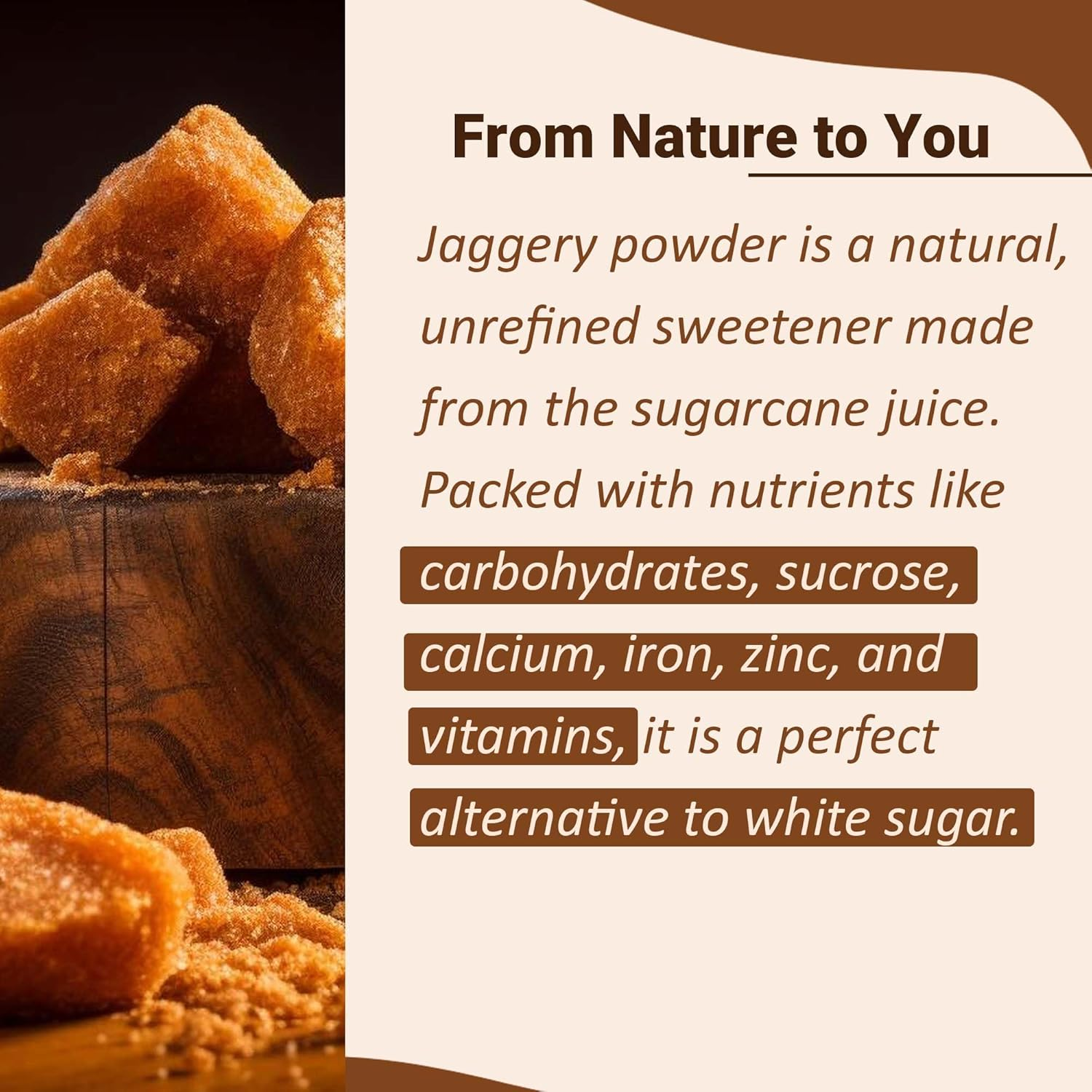 Mi Nature Jaggery Powder | Pure & Unrefined Farm Fresh Sugarcane Gur/Gud |Rich in Vitamins & Minerals |Natural Sweetener & Sugar Substitute| No Additive & Preservative |250G(8.81Oz) image number 1