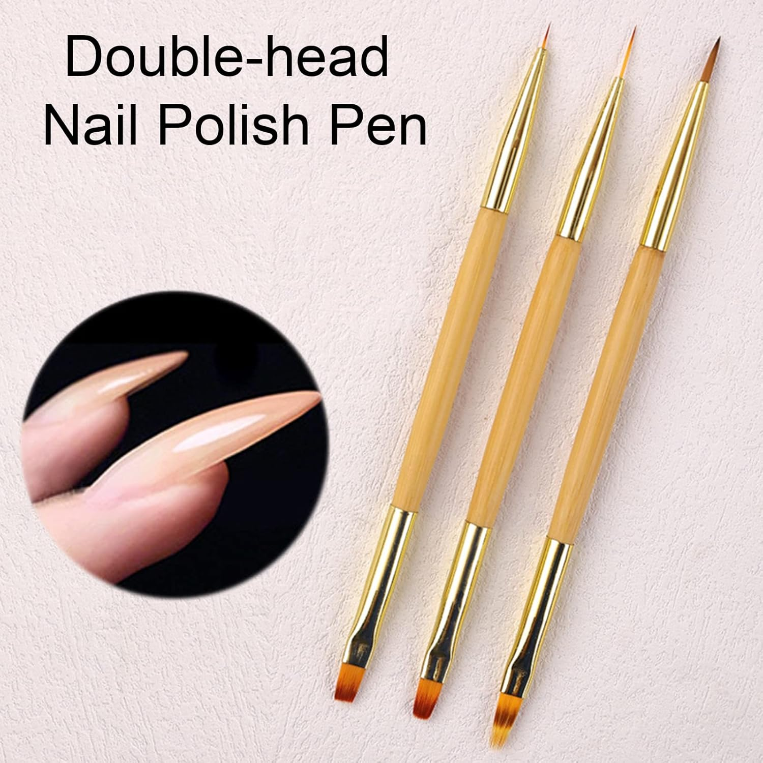 Lacymc Nail Brushes, 3 Pieces Fine Nail Brushes for Nail Art Decoration, 2 in 1 Nail Polish Brush Set for Applying UV Gel, Decorating Acrylic False Nails, Yellow image number 3