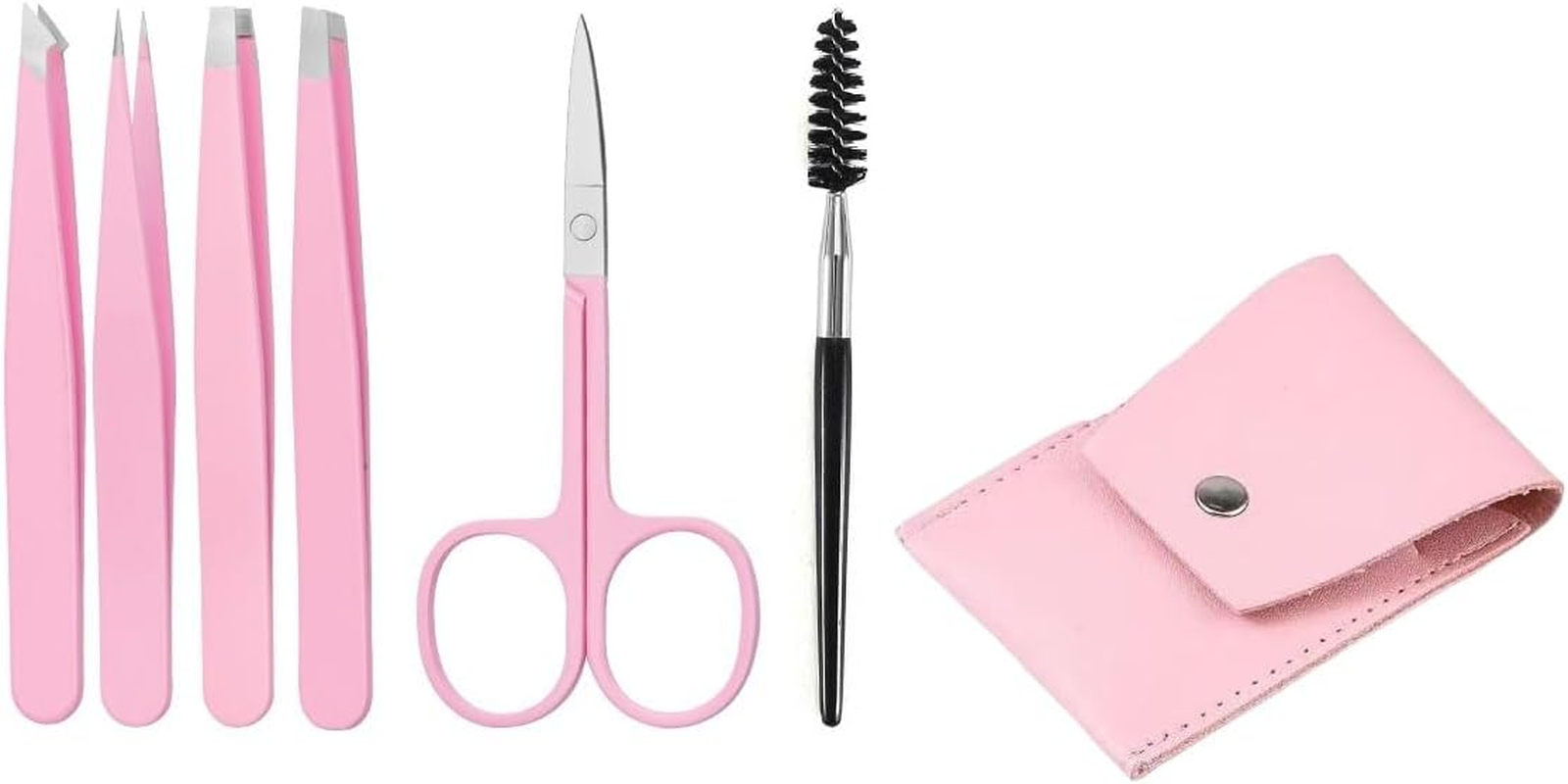 HIGHROCK 6Pcs Eyebrow Tweezers Set, Stainless Steel Slant and Pointed Tips, Small Scissors and Brush， Precision Hair Removal Tools image number 1