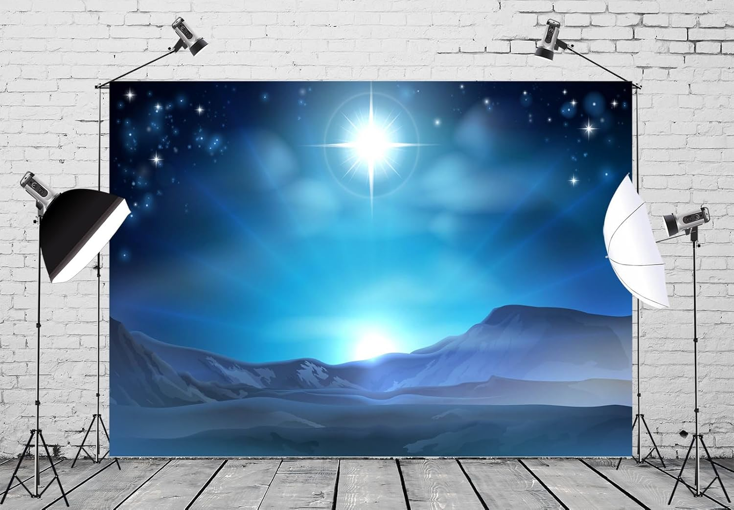 BELECO 7X5Ft Fabric Nativity Scene Backdrop Christmas Star Night Star of Bethlehem over Desert Birth of Jesus Background Christmas Nativity Decorations Religious Belief Bible Story Photo Studio Props image number 3
