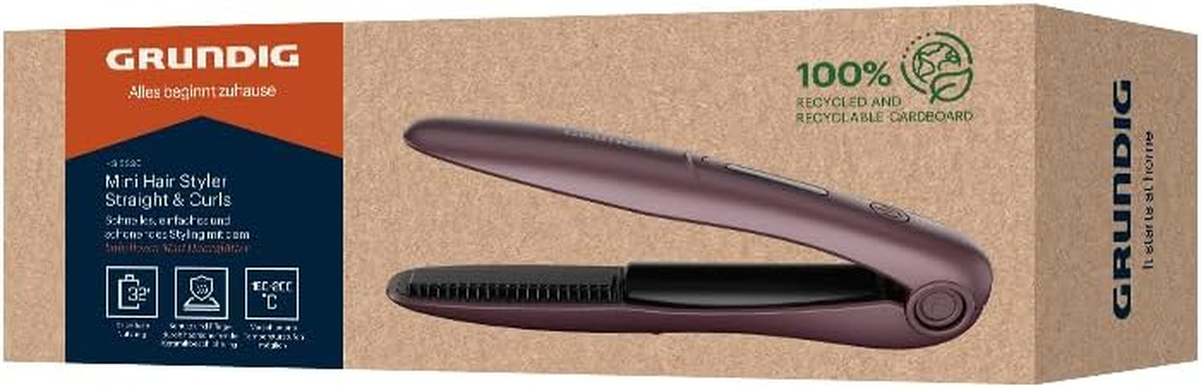 Grundig HS 6330 Mini Hair Straightener, Travel Straightener, 3 Temperature Levels (160/180/200&deg;C), Small Plates, Ceramic Coating, LE Display, up to 32 Minutes Operating Time, Safety Shut-Off, Purple image number 4