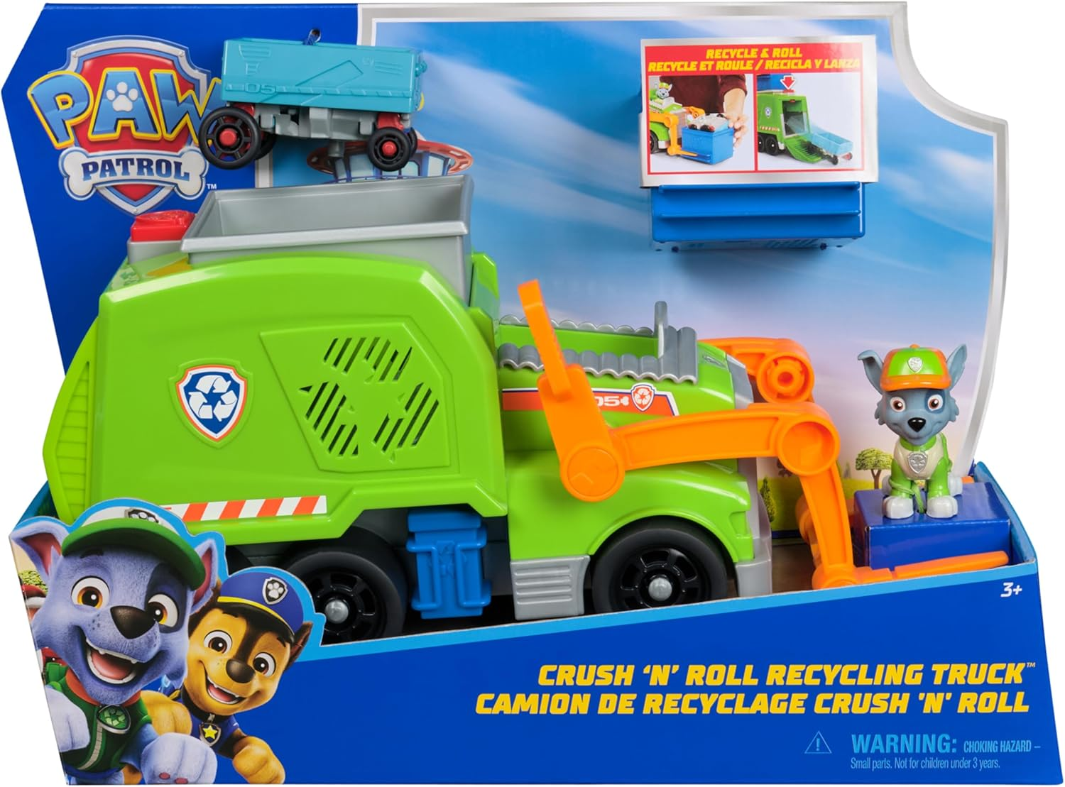 PAW Patrol: Crush N&rsquo; Roll Recycling Truck with Rocky Action Figure & Transforming Compacted Trash Vehicle, Kids Toys for Boys & Girls Ages 3 and Up image number 6