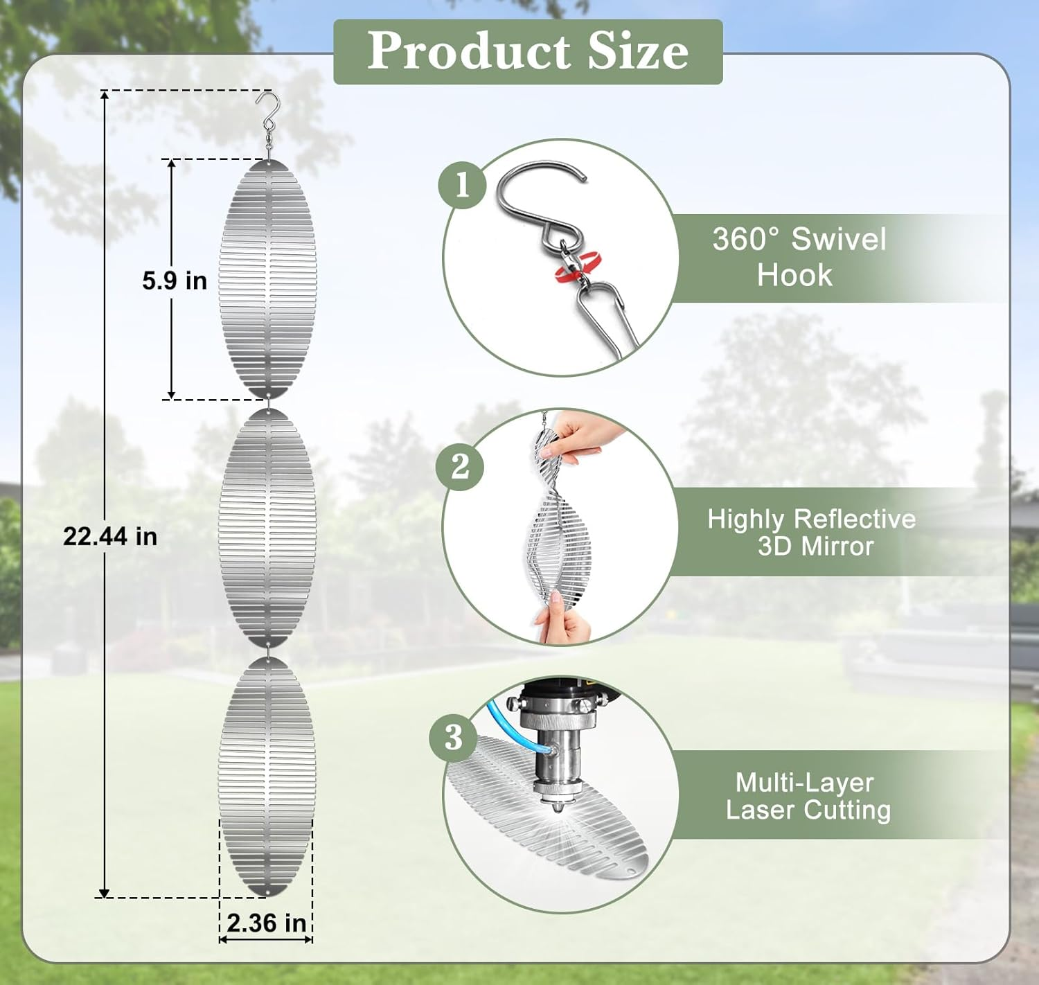Bird Deterrents for outside Patio, Bird Scare Devices Set Highly Reflective 3D Wind Spinners Outdoor Garden Decor, Bird Reflectors to Keep Birds Away Window Roof Yard Orchards Deck 9 Discs 3 Pcs image number 5