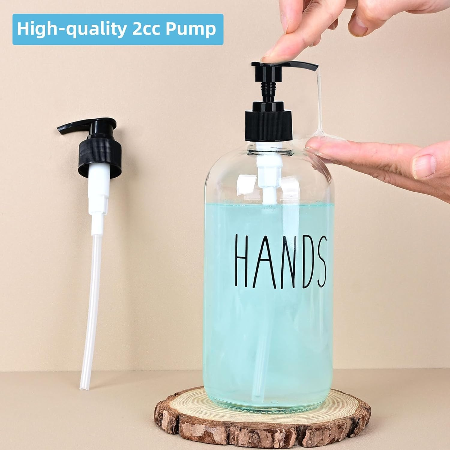 Glass Hand Soap Dispenser 500Ml Large Pump Bottle Refillable Liquid Dispenser for Bathroom Kitchen Cute Modern Farmhouse Style Home Decor (Clear Hands) image number 6