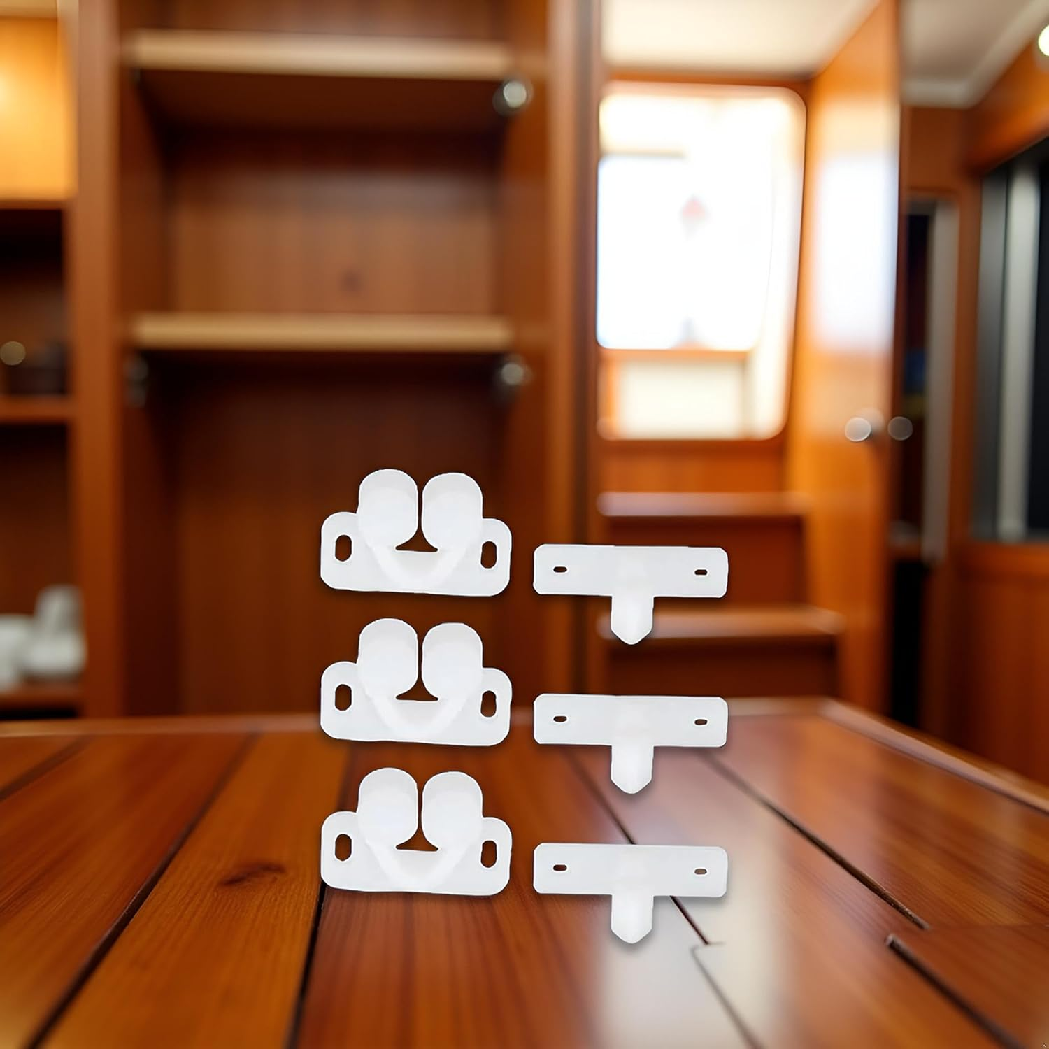 Yuanholumid 3Pcs White Marine Boat Ball Catch Door Cupboard Spring Back Plates Roller Latch Plastic Cabinet and Furniture Door Catches Catches Cabinet Hardware image number 5