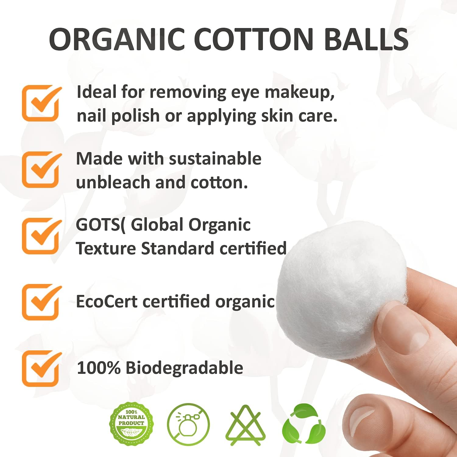 400Pk White Cotton Wool Balls &ndash; Organic Cotton Balls Made of 100% Pure Cotton &ndash; Super Soft and Fluffier Cotton Wool Balls Large &ndash; Suitable for All Skin Types image number 2