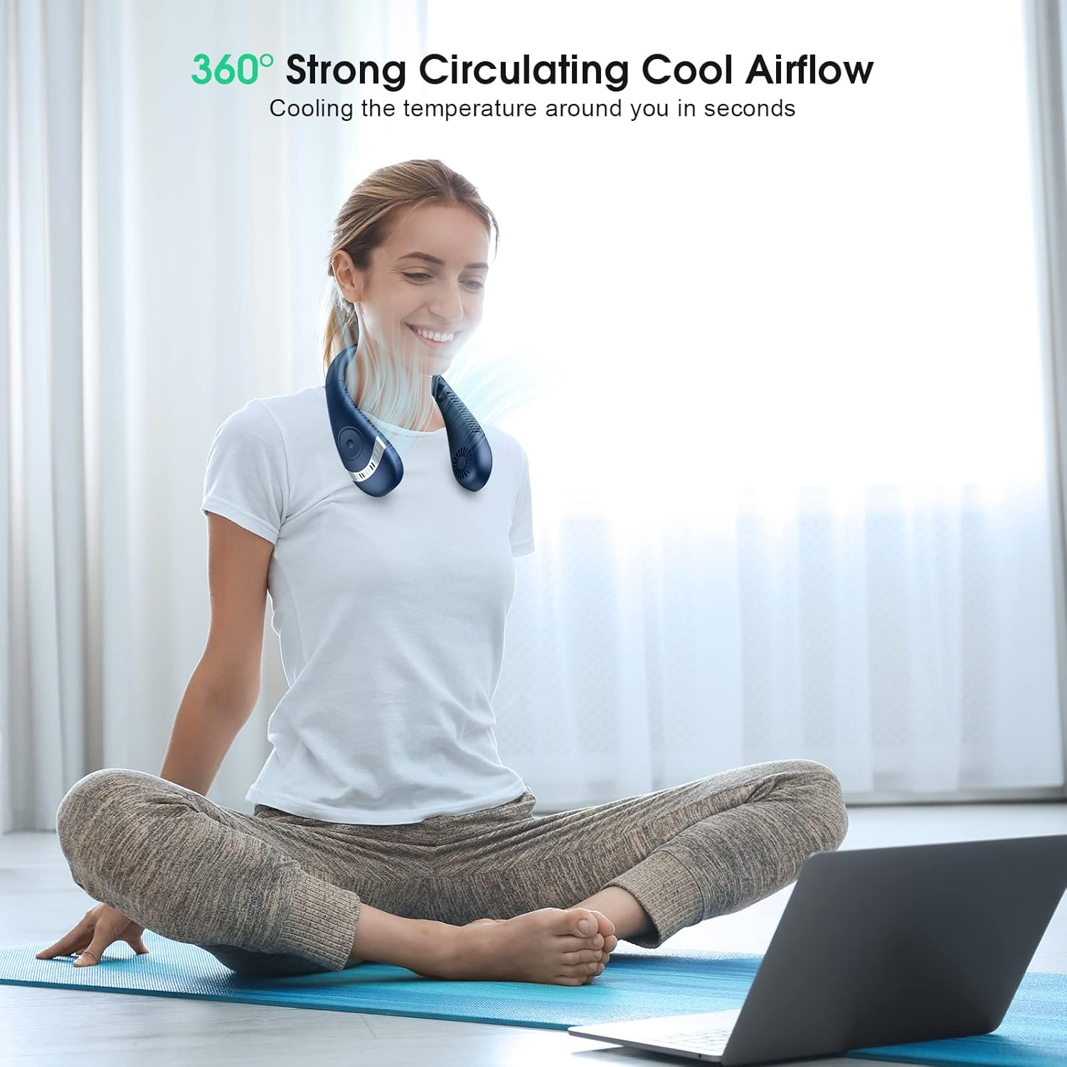 Neck Fan, 5000Mah LED Display Foldable Fans Portable Rechargeable, 3 Speeds Adjustment 360&deg; Cooling Airflow, Hands Free Personal USB Powered, Fan for Travel Outdoor, Upgraded Blue (FS05) image number 1