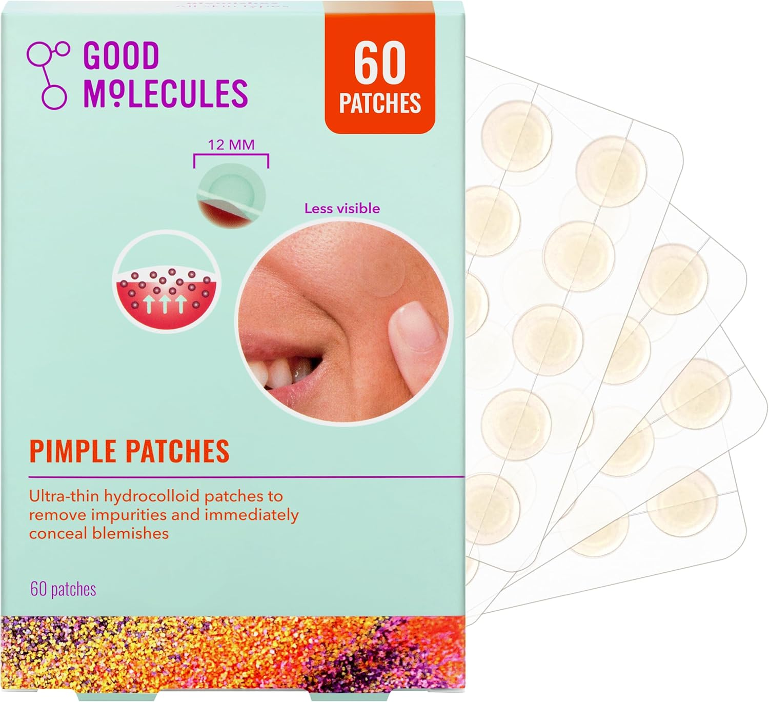 Good Molecules Pimple Patches 60 Pack - Ultra-Thin Hydrocolloid Acne Patches to Conceal Breakouts, Blackheads, and Blemishes - Acne Spot Treatment, Skin Care for Face image number 4