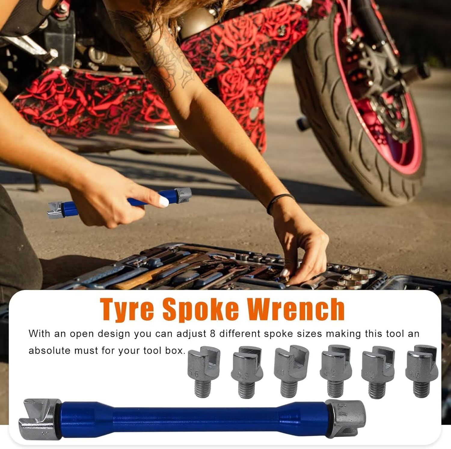 Tyre Spoke Wrench Spanner 8 in 1 ATV Motorcycle Motocross Dirt Bike Quad Road