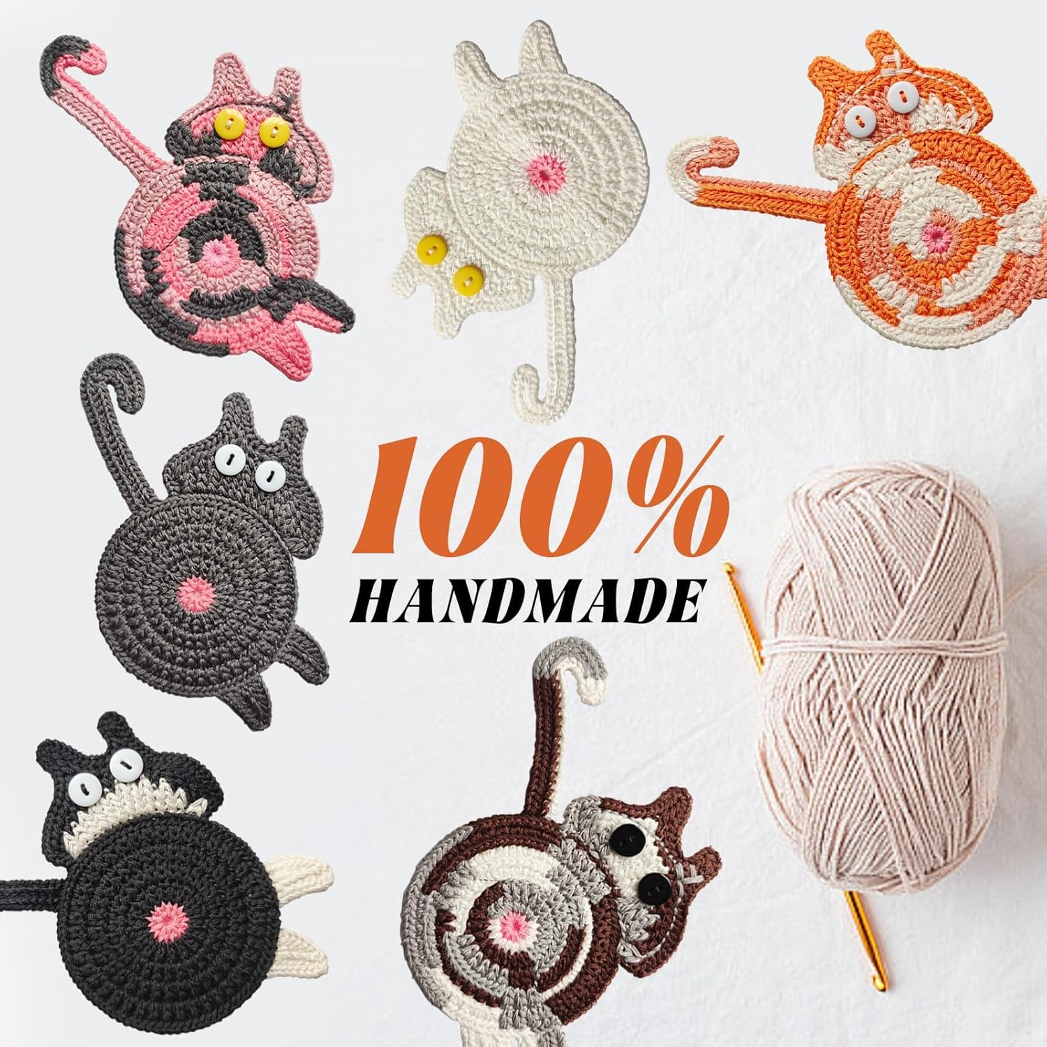 NAKODU 4PCS Drink Coaster Cat Gifts for Cat Lovers, Fun Woven Creative Coasters,Cute Coffee Coaster for Home Decor Tabletop Protection Suitable for Kinds Cups image number 1