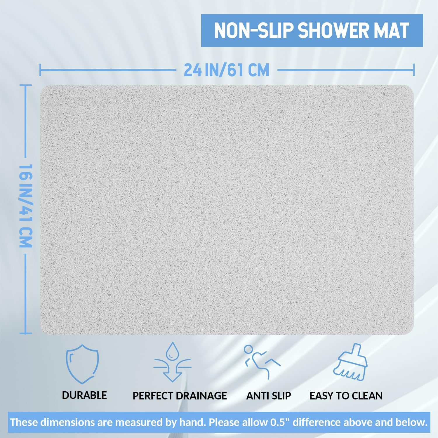 Hargiis Non-Slip Bathtub Mat, anti Slip Shower Mat, Fast Drying Bathtub Mats, Foot Scrubber Mat, anti Slip Mat for Tub, Floor, Bathroom, Kitchen, Home, Hotel (White 16"&times;24") image number 4