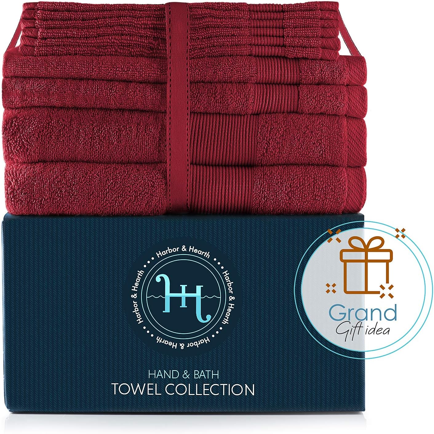 Hearth & Harbor Bath Towels for Bathroom - 100% Ring Spun Cotton Luxury Bathroom Towels - Soft & Highly Absorbent Bath Towels Set, 10 Piece Set (2 Bath Towels, 2 Hand Towels, 6 Washcloths) - Red