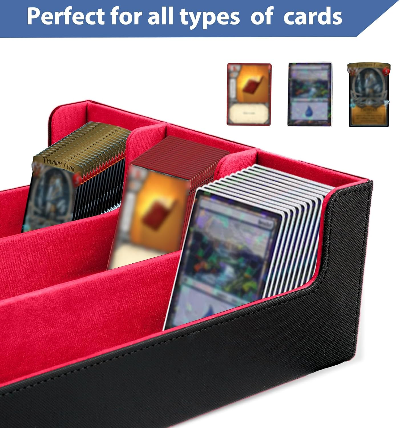 Card Deck Case for Trading Cards, 1800+ PU Leather Magnetic Commander Deck Case,Magic Card Protectors Box Fit for Yugioh, MTG and Sport Cards-Red image number 4
