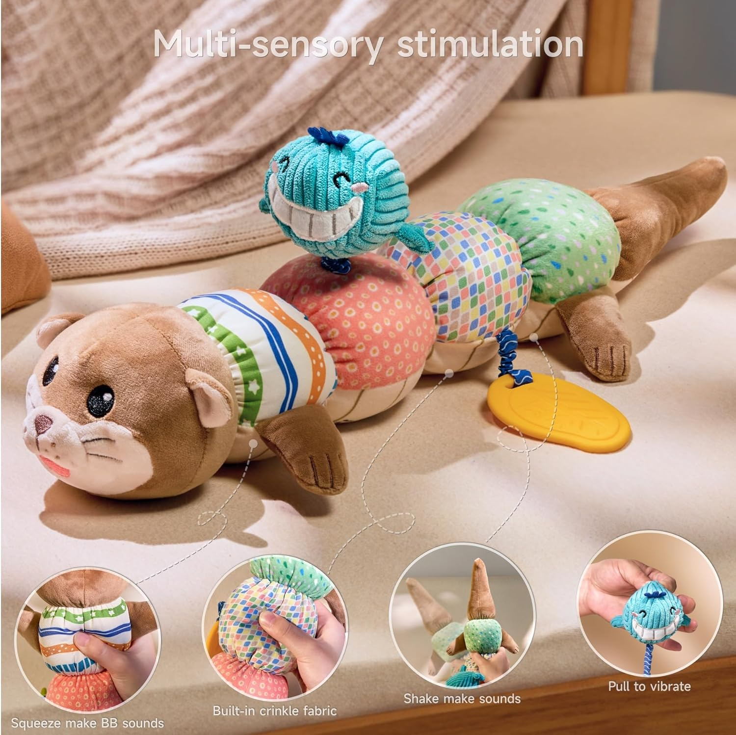 TUMAMA Baby Toys 0-6 Months - Tummy Time Musical Plush Otter Toy with Crinkle Paper Rattle Soft Activity Sensory Toy for 3 4 5 6 12 Months Old Boys and Girls image number 2