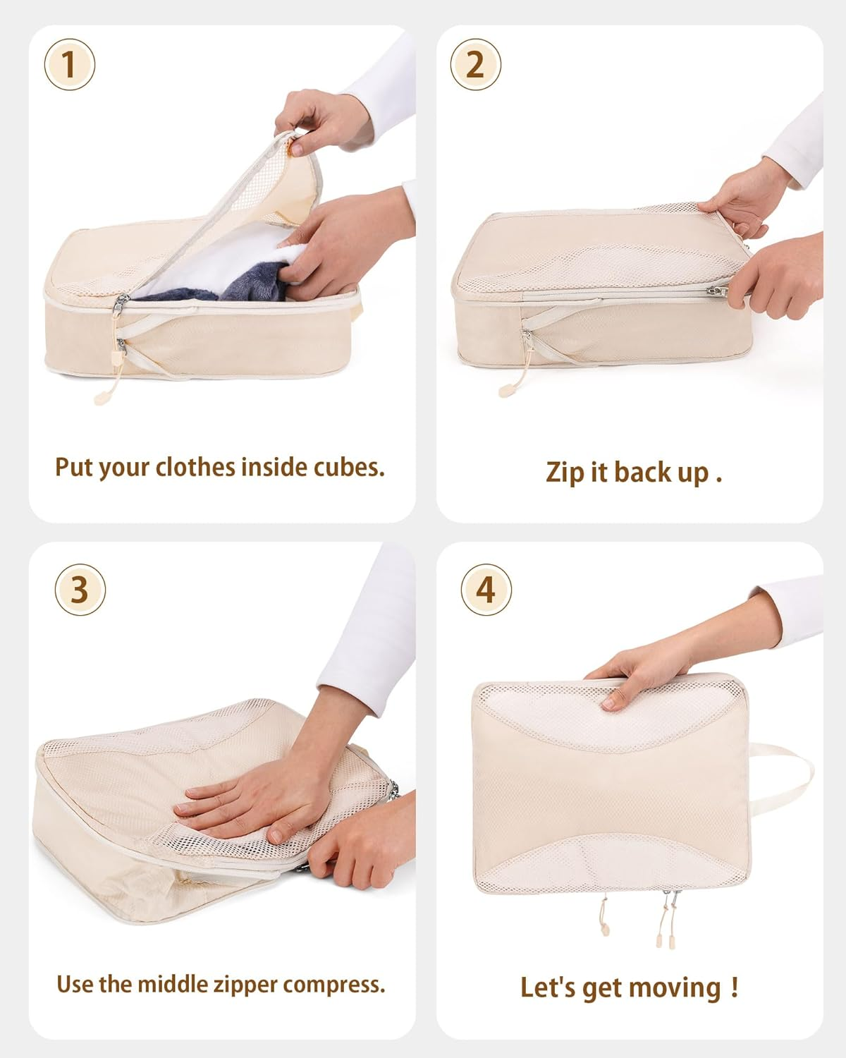 Compression Packing Cubes 8 Set, Suitcase Organiser Bags, Travel Cubes for Suitcases, Luggage Organiser Packing Bags, Flight Cruise Holiday Essentials - Grey image number 2