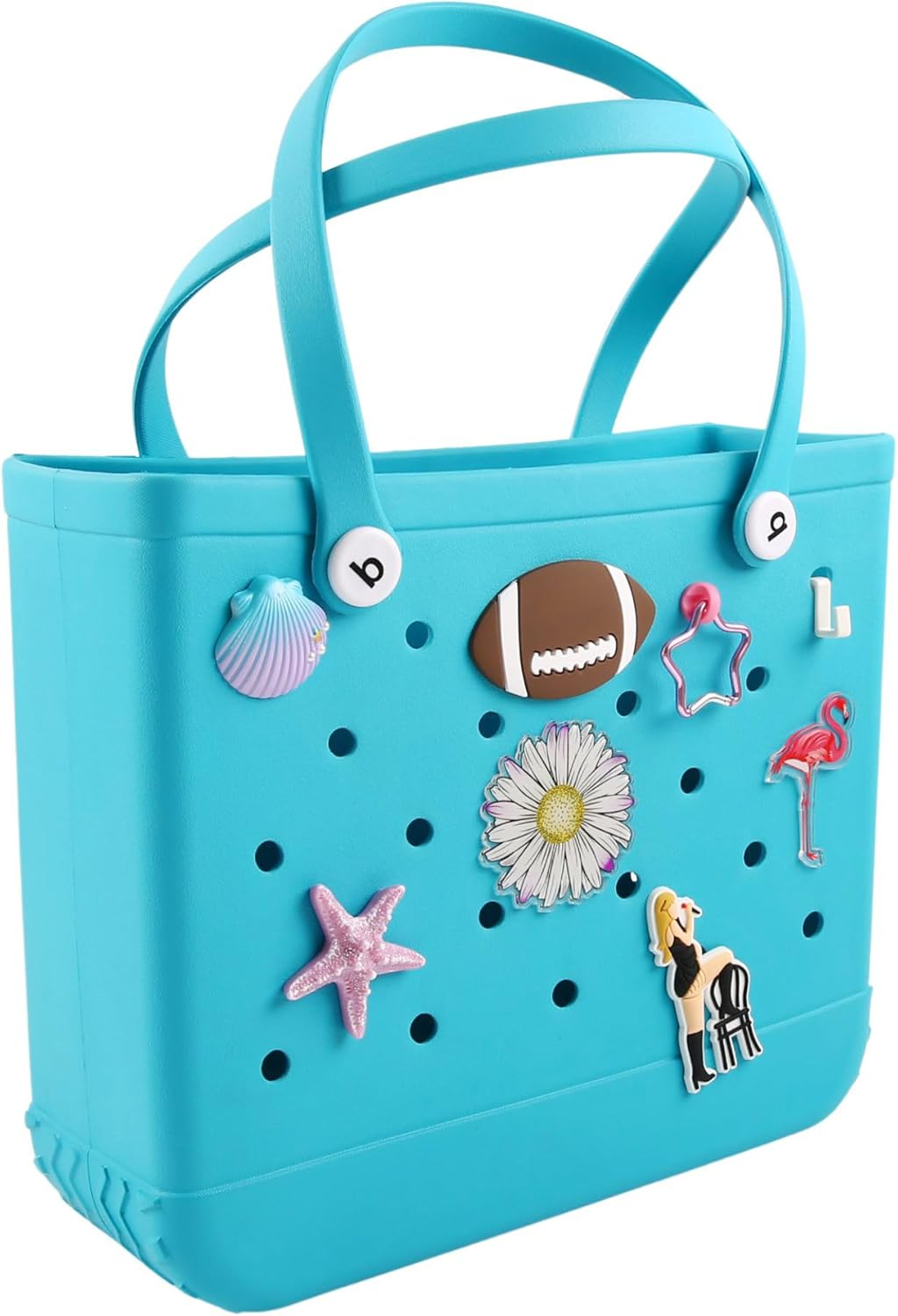 Vagocom Hook + Keychain Clip Accessory for Bogg Bag and Simply Southern Tote, Cute Heart Shaped Key Chain Clip Charm Decorative for Rubber Beach Handbag(White)