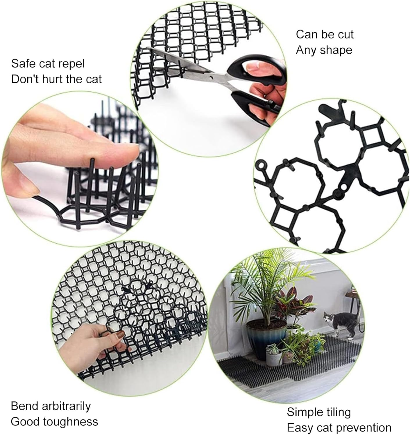 12Pcs Black Cat Deterrent Mat - 7.9X5.9X1.1In PP Deterrent Mat, No Harm to the Cat - Indoor Outdoor Humane Cat Repellent Fence for Keeping Away Cats Dogs Protecting Plants image number 2