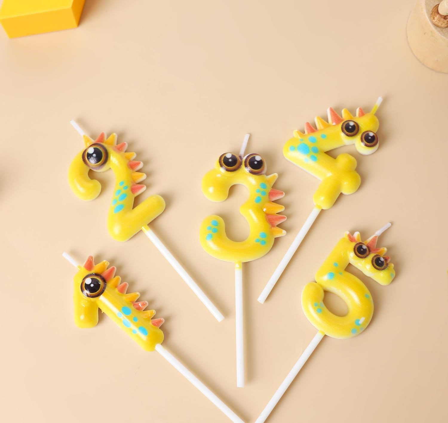 Yellow Dinosaur 2 Birthday Candle 1.96 Inch Dino Number 2 Candle Birthday Girl Boy Happy 2Nd Dinosaur Theme Birthday Party Supplies Decoration