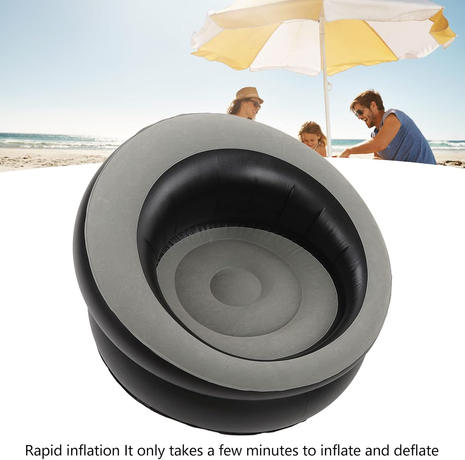 Inflatable Couch, Inflatable Lounge Chair, Foldable Flocking Air Sofa Inflatable Chair, Outdoor Lazy Sofa Couch Beanless Bag Chair, Portable Couch for Hiking, Camping & Picnic (Grey) image number 2