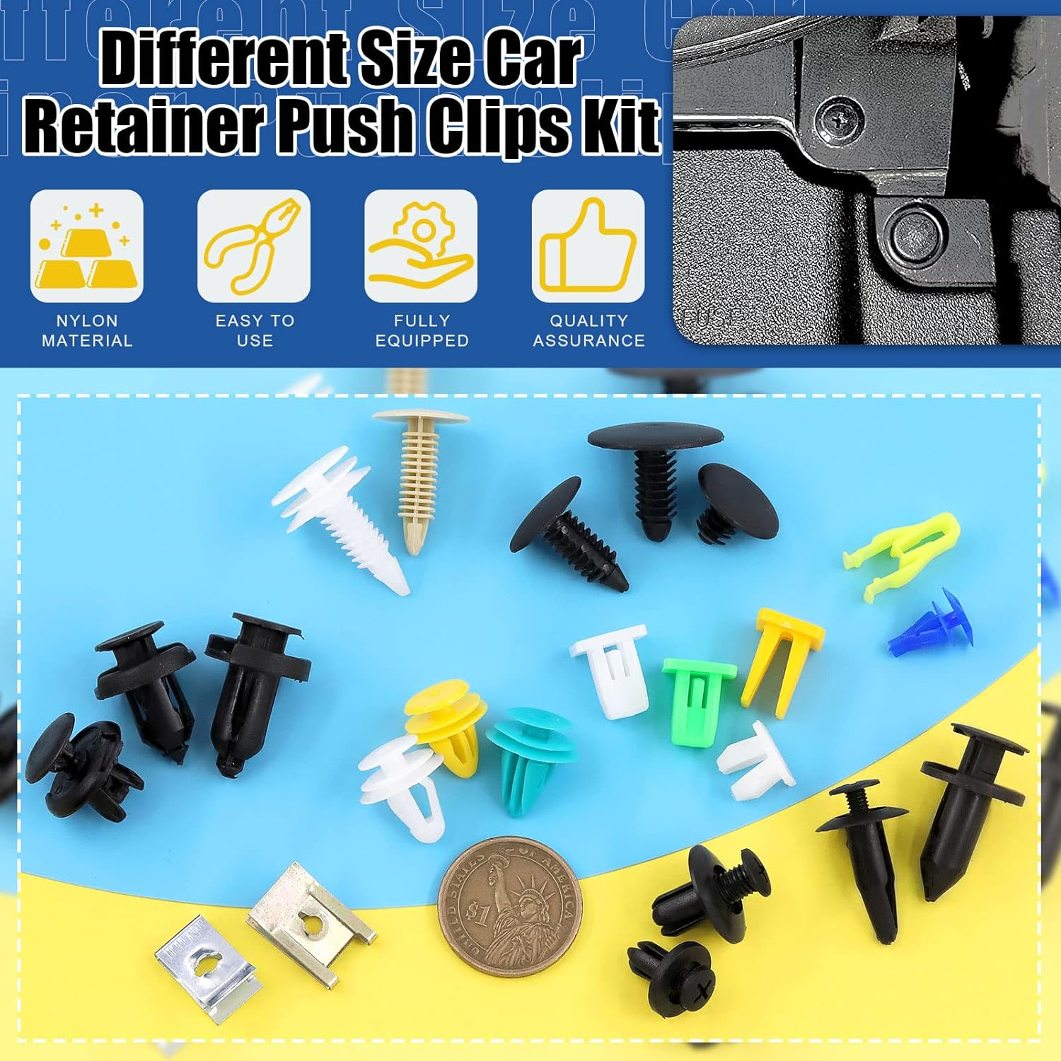 Glarks 500Pcs Mixed Auto Car Retainer Fastener Rivets Push Clips Set, Nylon Bumper Fender Trim Panel Shield Engine Rivets Compatible with GM Ford Chrysler Toyota Lexus Honda Acura Dodge Jeep