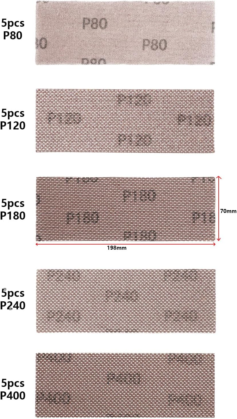SG Store 25Pcs Mesh Sanding Sheets 70X198Mm Mesh Hook and Loop Sanding Pads Silicon Carbide 80 120 180 240 400 Grit for Orbital Sander Hand Sanding Polishing image number 3