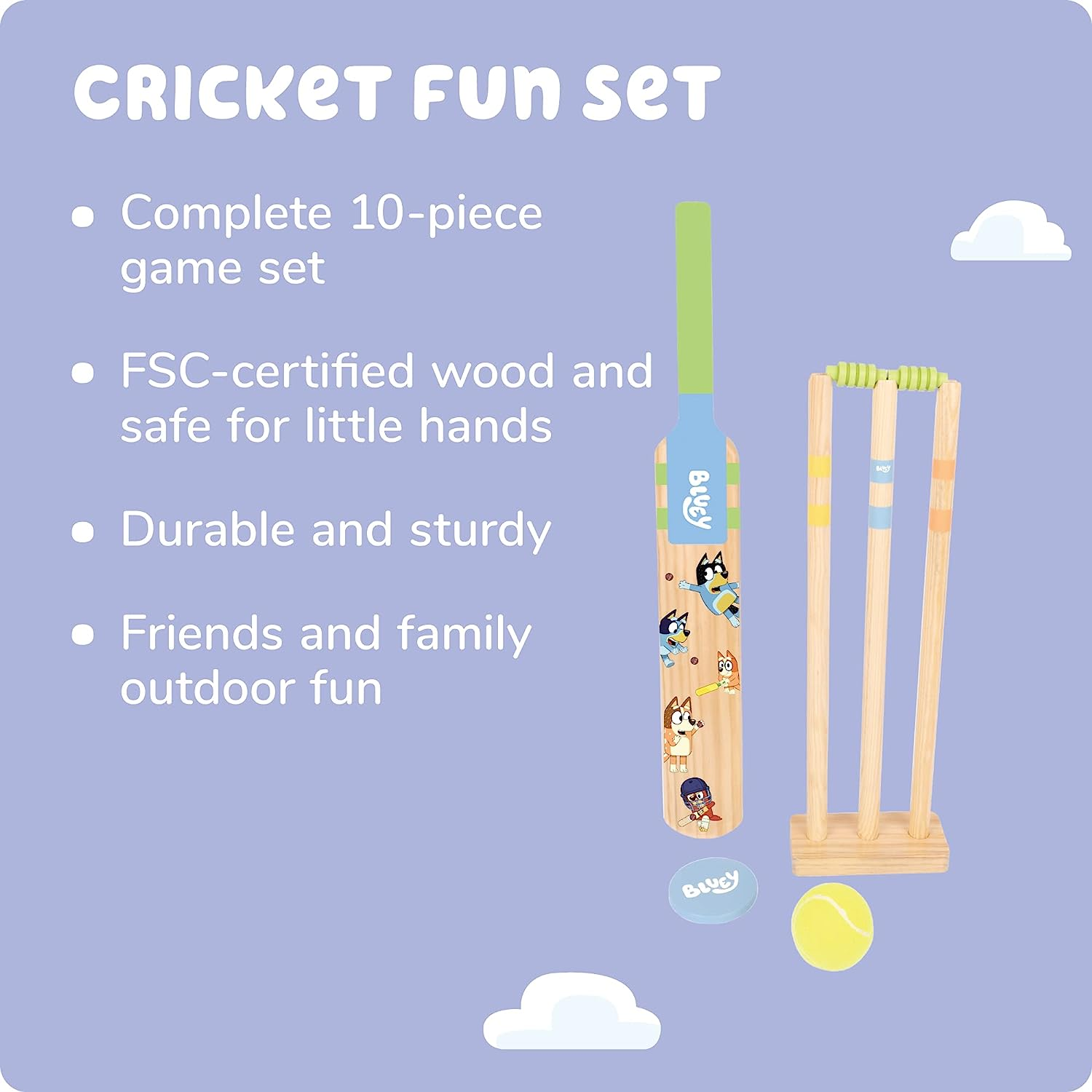 Bluey Wooden Cricket 10-Piece Activity Toy Playset