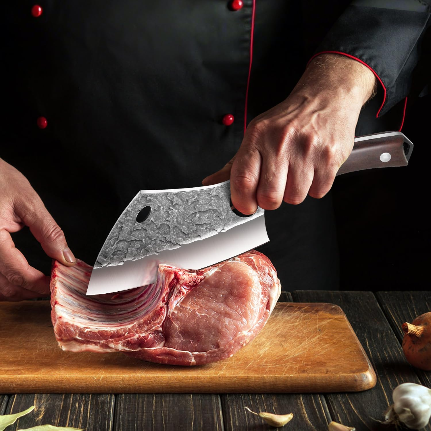 Boning Knife - Uniquefire 6 Inch Butcher Knife, Hammered Forged Chef Cleaver, Handmade Serbian Knife, Full Tang Kitchen Knife, High Carbon Blade Knife with Sheath for Hunting, BBQ, Camping