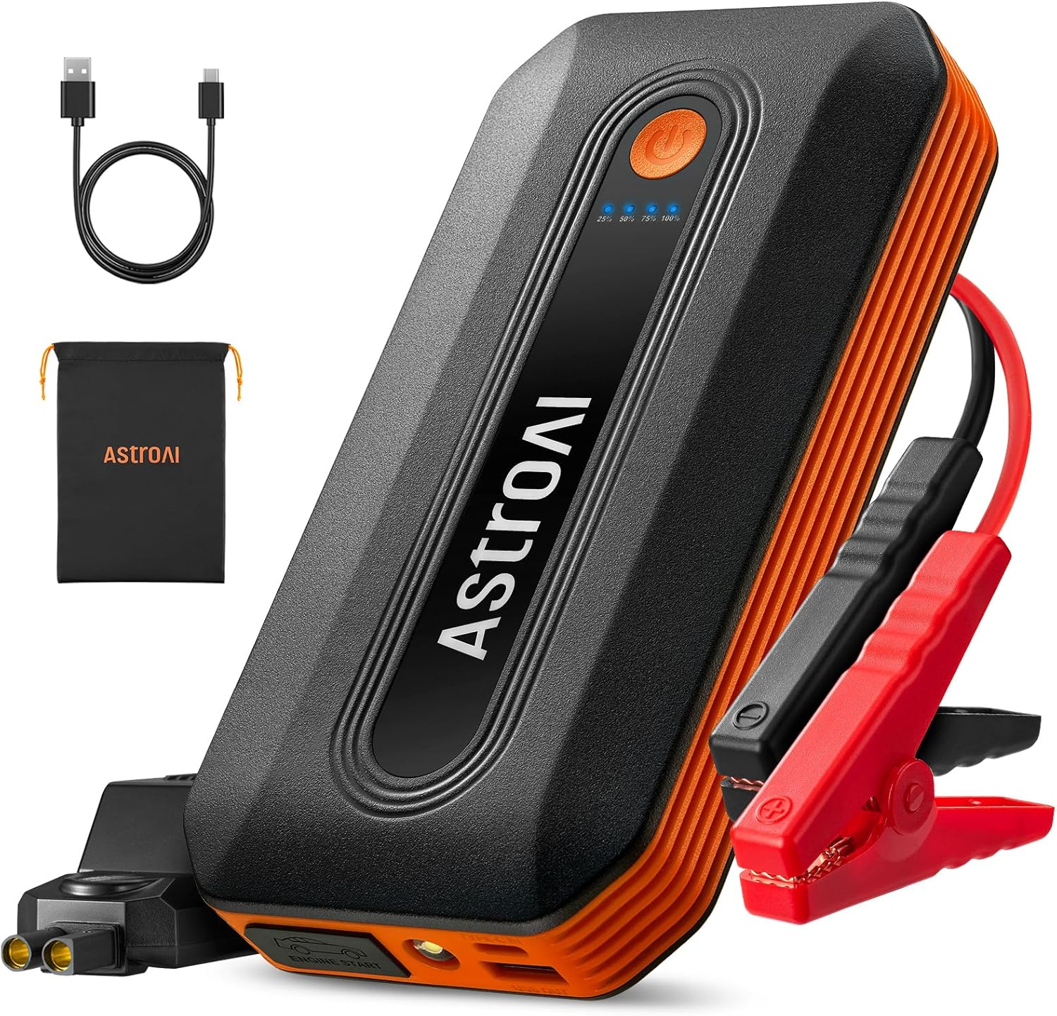 Astroai Car Battery Jump Starter Power Bank 2000A for 12V Vehicles (7.0L Petrol / 5.5L Diesel) and Moto, Portable Car Battery Charger, Smart Car Jump Pack with Smart Battery Clamps & LED Torch, Orange