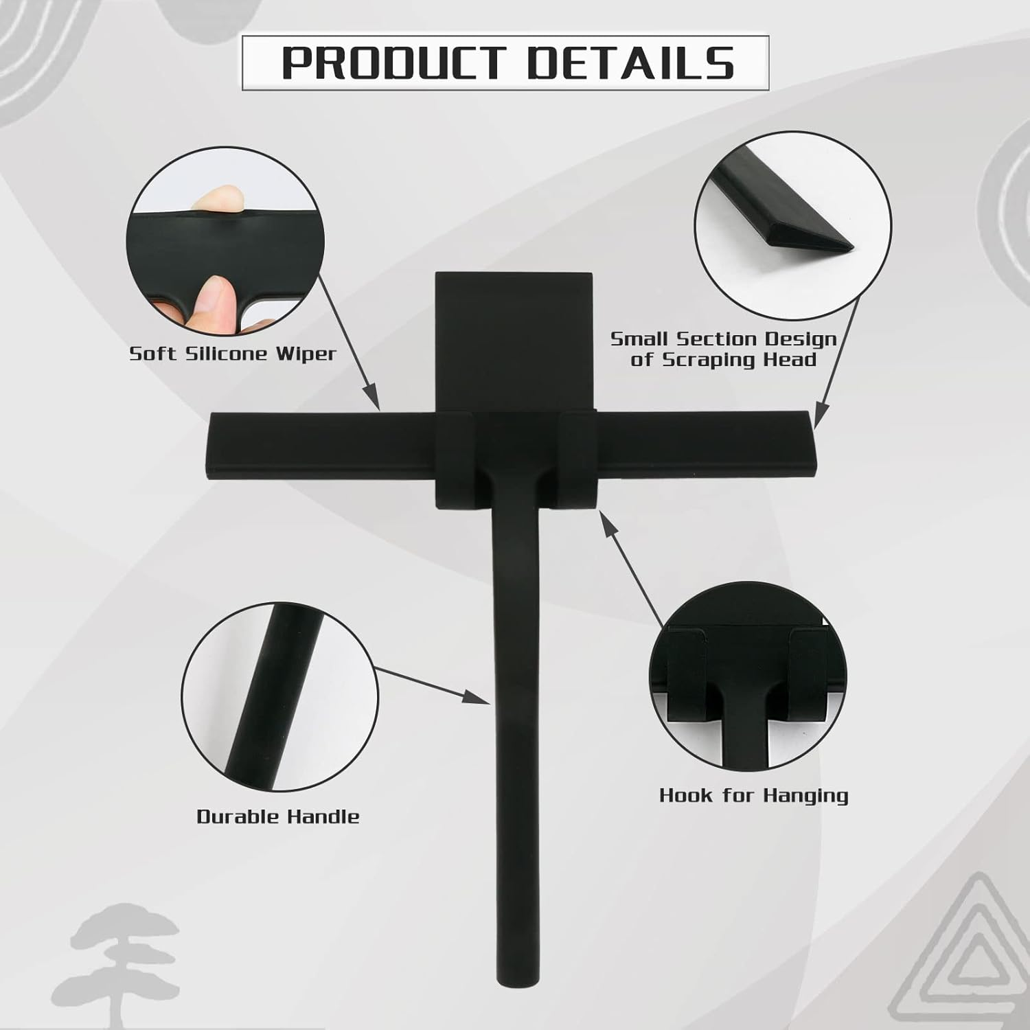 EDATOFLY Shower Squeegee, Window Squeegee Glass Cleaning Silicone Shower Squeegee with Hook Squeegee for Window, Shower Door, Glass, Mirror, Tile (Black) image number 5