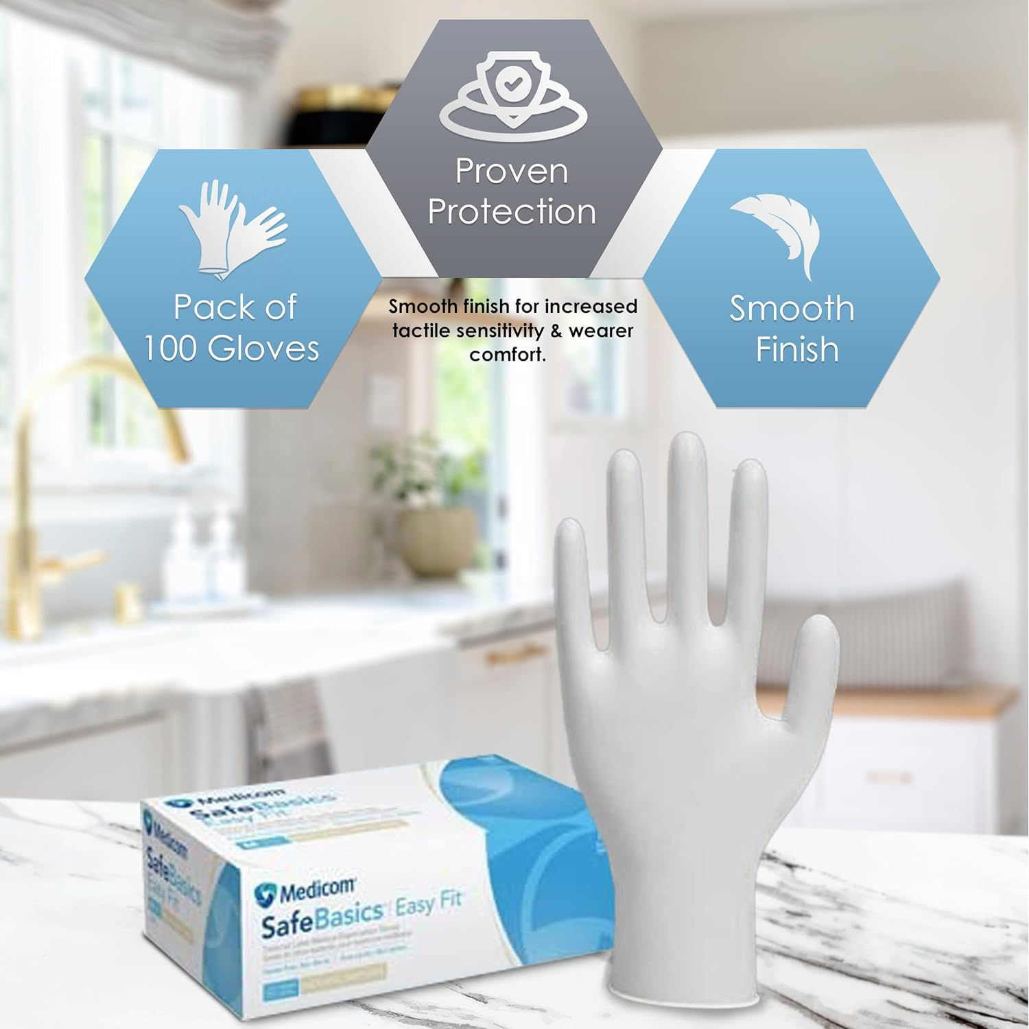 Medicom Safebasics Easyfit Disposable Latex Gloves - 100 Count - Large - White Latex Gloves, Work Gloves, Multipurpose Powder Free Gloves image number 2