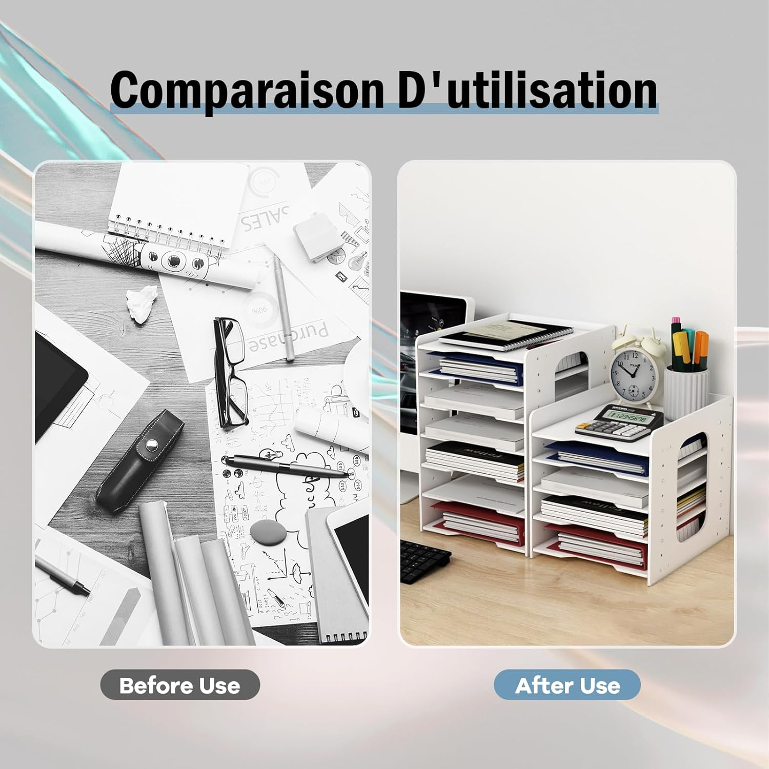 Desk Organizer with 7 Layers Multifunctional Document Organizer Large Capacity Office Supplies Home Decoration for Office and Home (White) image number 6