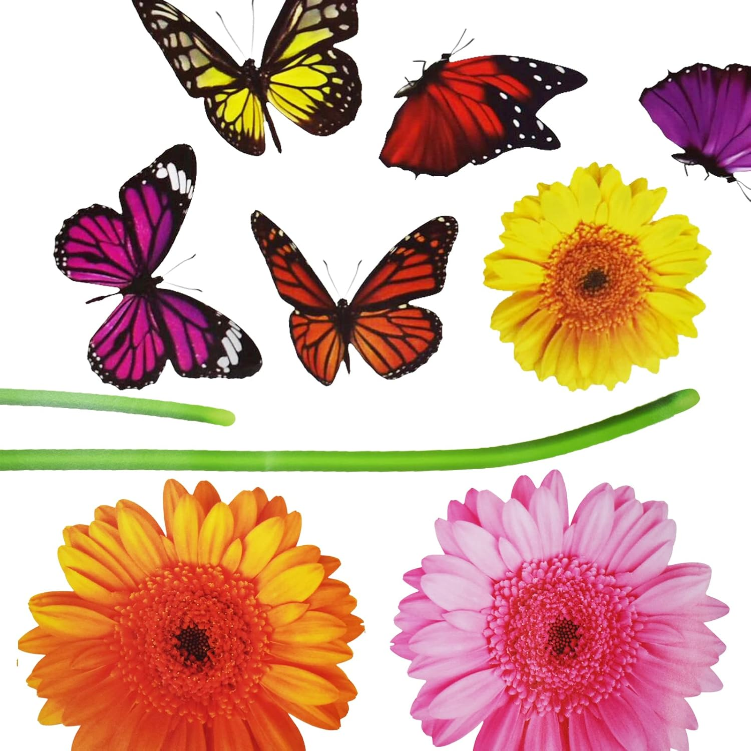 Maydahui 2 Sheets Gerbera Daisy Flowers Wall Decal 3D Floral Butterfly Wall Stickers (30*37 Inch) Peel & Stick Removable Modern Art Mural Decor for Kitchen Kids Bedroom Living Room( Pink,Red,Yellow,Orange) image number 2
