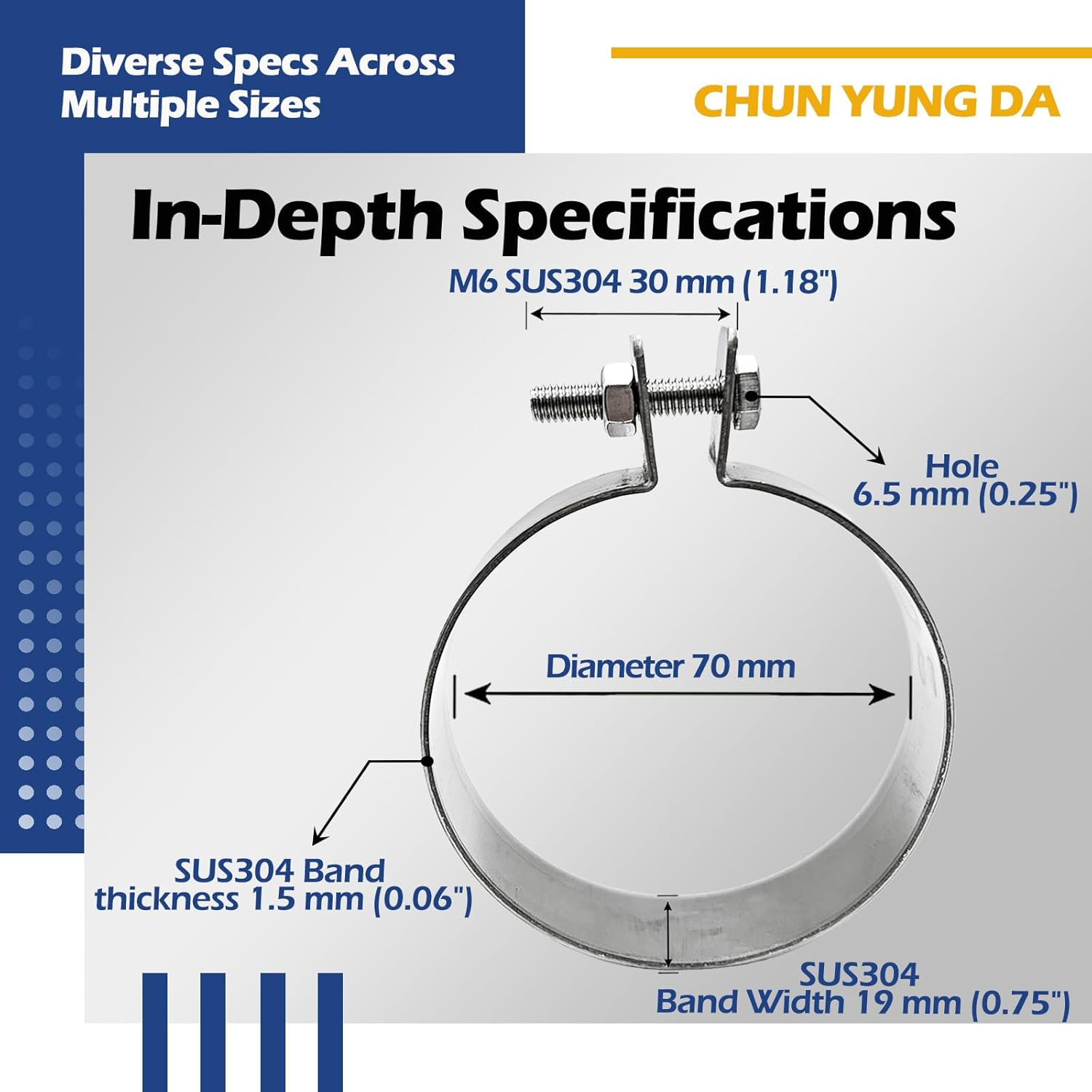 CHUN YUNG DA Universal Exhaust Band Clamp, 304 Stainless Steel Muffler Bracket for Motorcycle Exhaust Clamp75 Mm (3.0 Inch, 2 Pack) image number 3